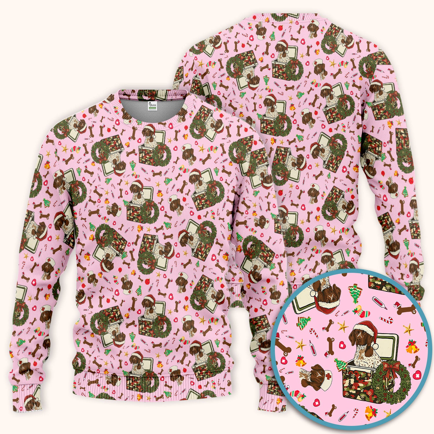 Christmas Dachshund Scrub Set - Cute Sausage Dog Nursing Pants and V Neck Top - Funny Holiday Medical Uniform