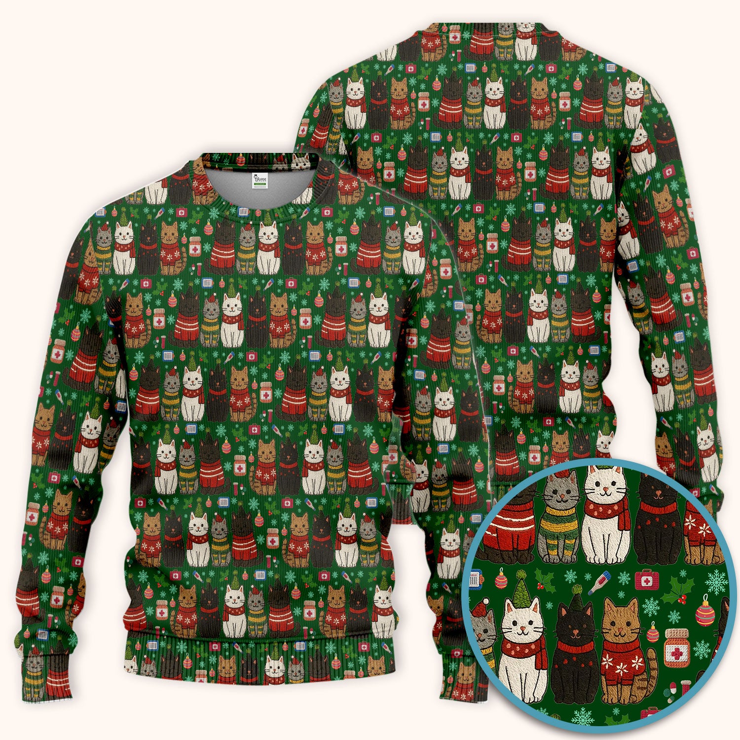 Christmas Cat Scrub Set, Festive Holiday Scrubs With Top And Pants, Cute Cat Lover Medical Uniform For Nurses And Doctors