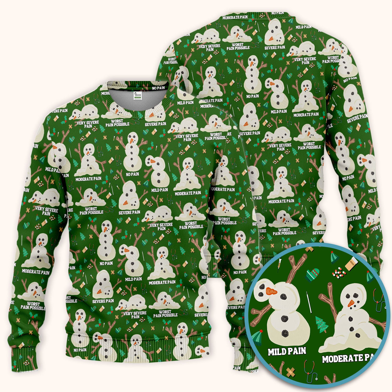 Funny Snowman Pain Scale Scrub Set for Nurse - Christmas Medical Pants and V Neck Top for Women RN LPN CNA