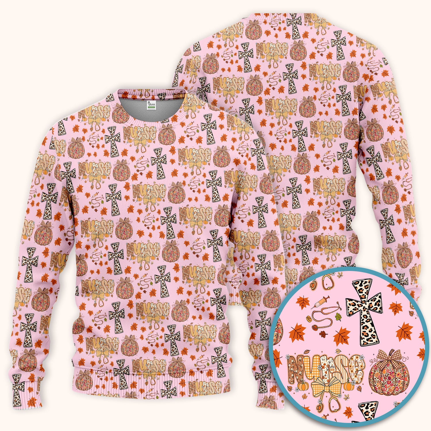 I Will Praise Him In Every Season - Boho Pumpkin Leopard Cross Fall Scrub Sets for Nurse - Thanksgiving Med Uniform for Women