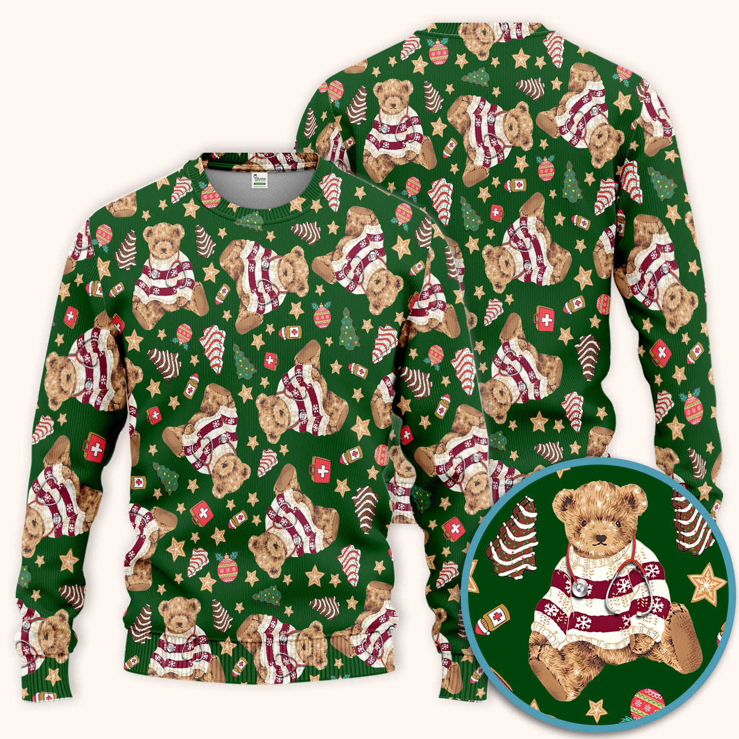Teddy Bear Christmas Scrub Set - Festive Scrubs Pants and V Neck Top for Women - Gift for Nurses RN CNA LPN