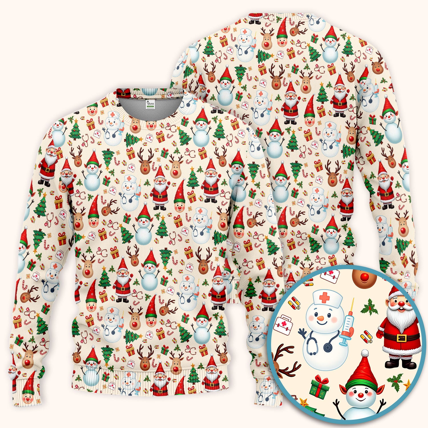 Christmas Scrub Set for Nurses - Cute Snowman Reindeer Santa Pattern - Holiday Medical Uniform RN CNA LPN Gift