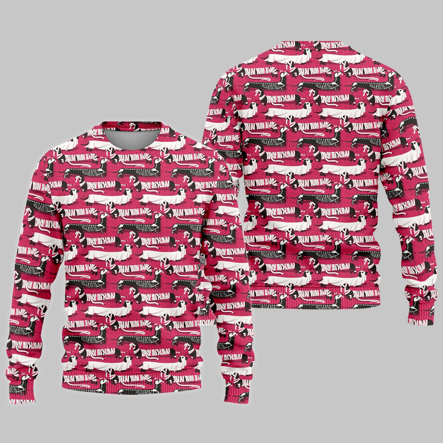 Halloween Scrub Set for Women - Spooky Skeleton Med Uniform - Dachshund Nursing Pants - Ugly Sweater for Wiener Dog Lover