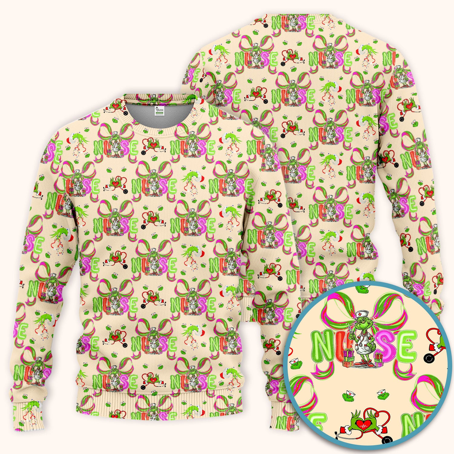 Womens Christmas Scrub Pants - Funny Grinch Scrub Sets - Ew People Whoville Ugly Sweater - Holiday RN LPN CNA Gift