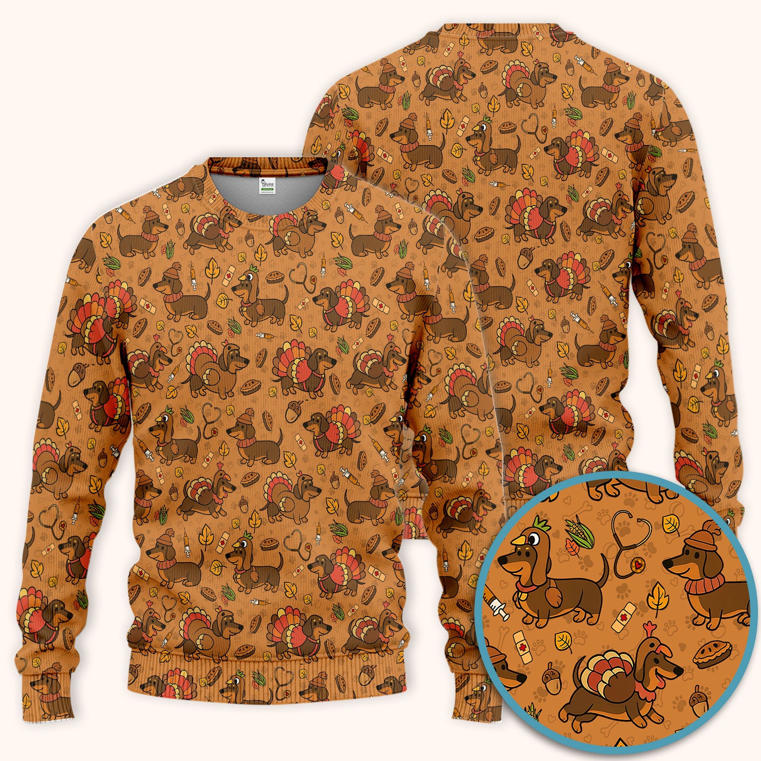 Thanksgiving Dachshund Scrubs Set - Cute Dog Turkey Medical Uniform for Nurses - Funny Holiday Gift for RN CNA LPN