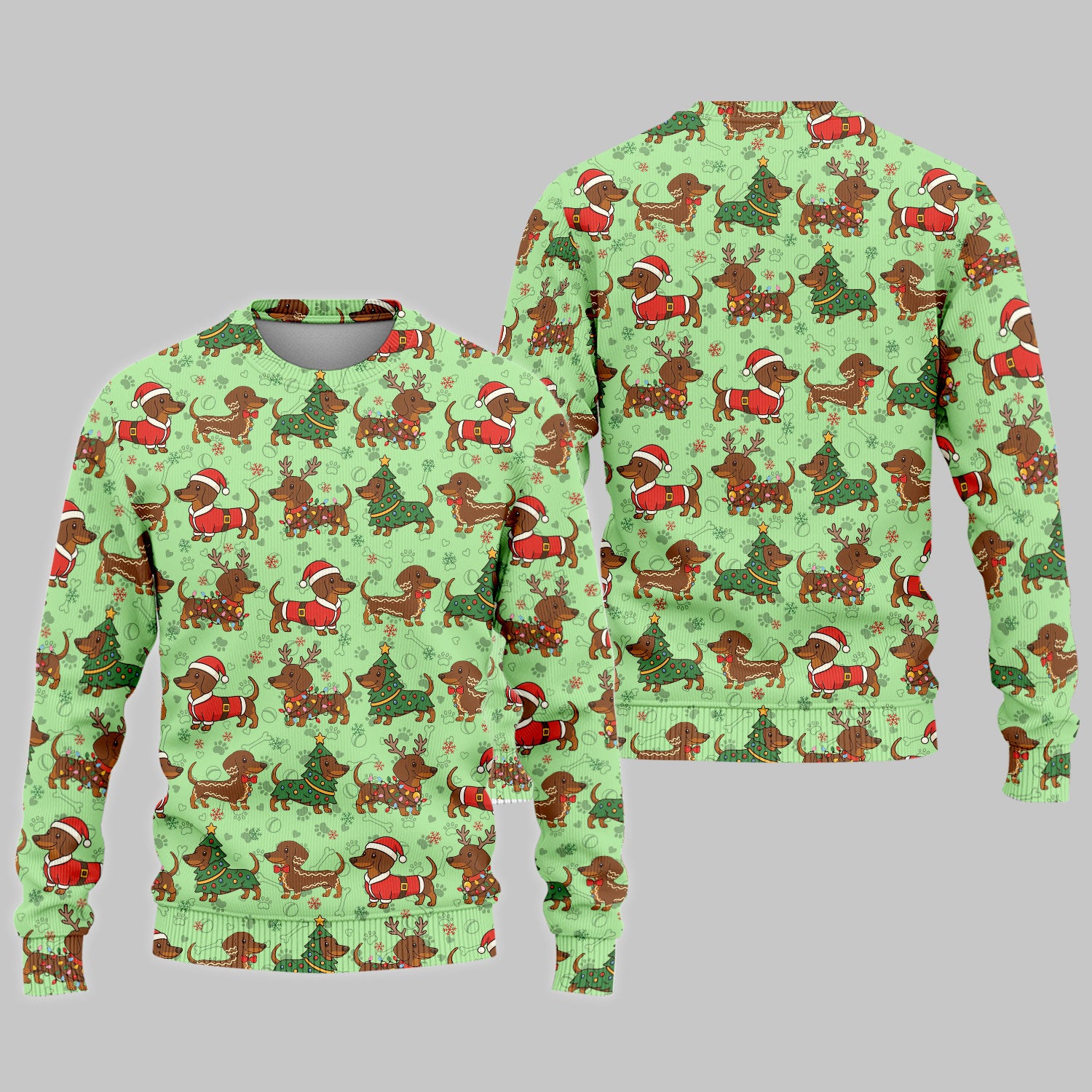 Christmas Weenie Dog Scrub Sets - Xmas Dachshund Scrub Pants - Cute Sausage Puppy V Neck Top - Ugly Sweater for Pet Lover