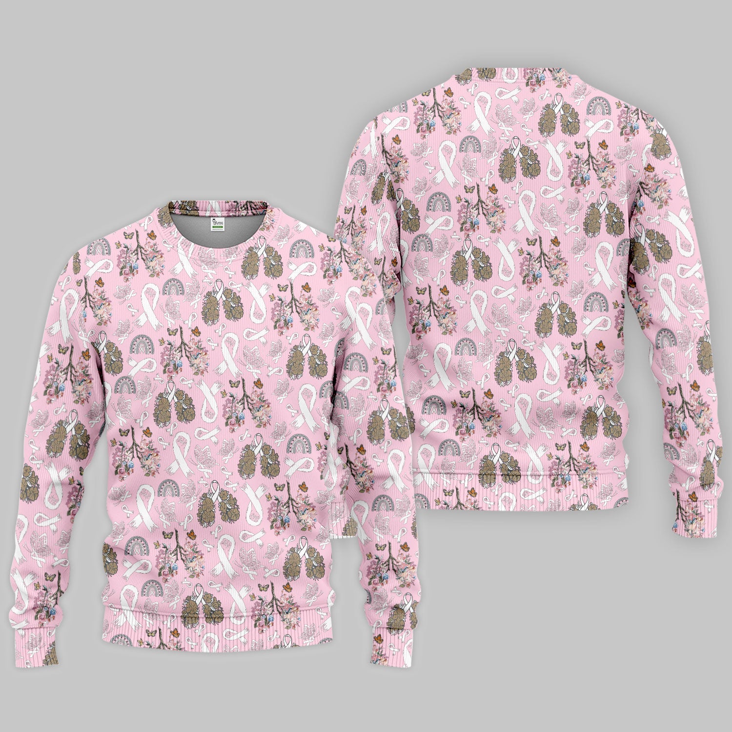 Lung Cancer Awareness Scrub Sets for Nurse - White Ribbon Butterfly Floral Scrub Pants and V Neck Top - Breathable Med Uniform for Women