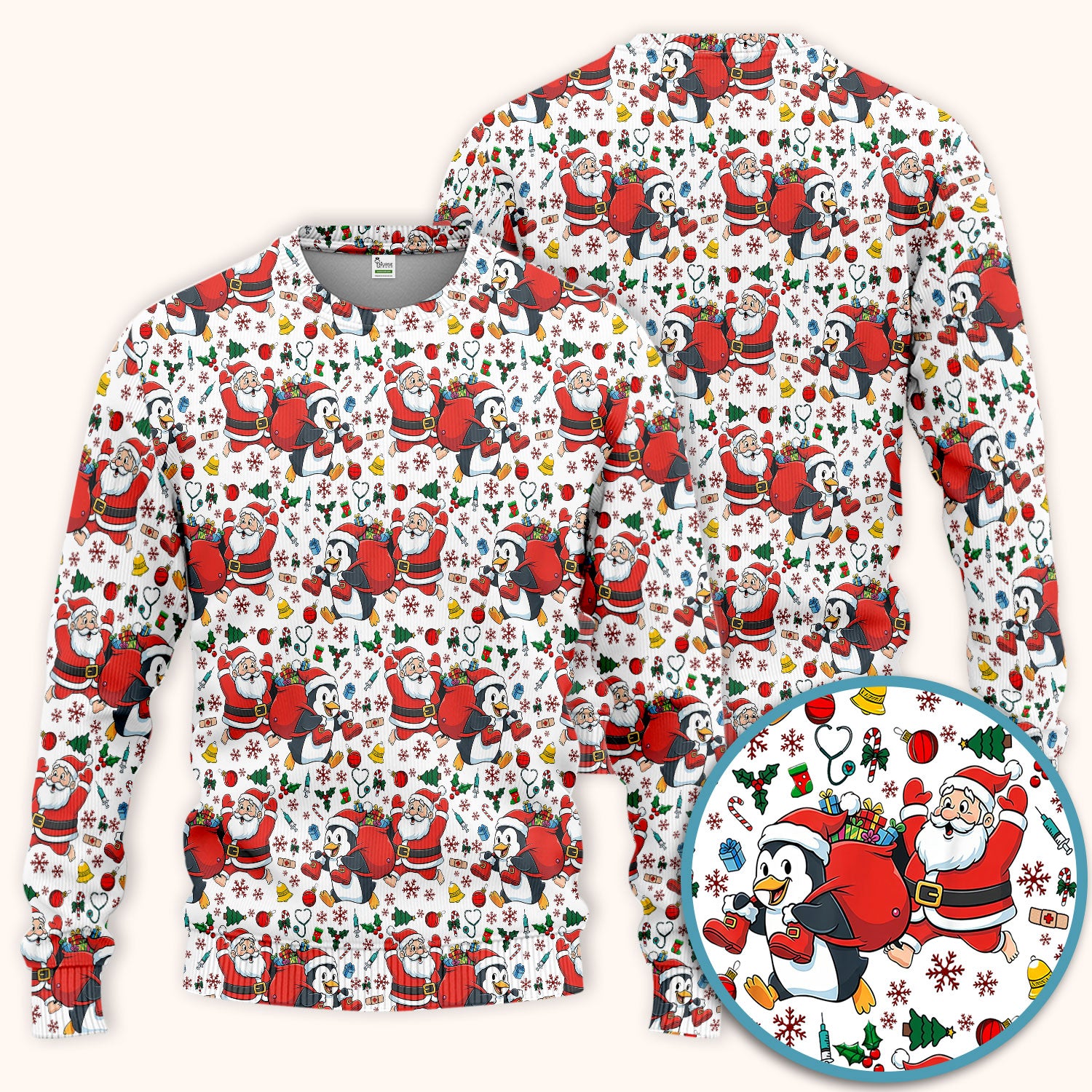 Funny Penguin Christmas Scrub Set - Santa Holiday Nurse Uniform for Women - Medical Gift for RN CNA LPN