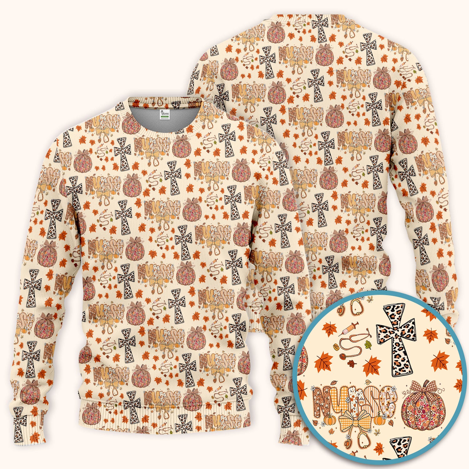 I Will Praise Him In Every Season - Boho Pumpkin Leopard Cross Fall Scrub Sets for Nurse - Thanksgiving Med Uniform for Women