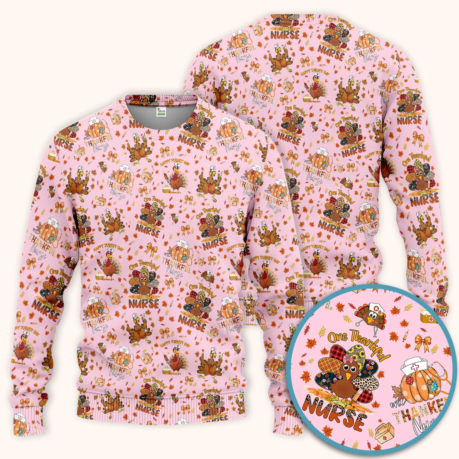 Thanksgiving Nurse Fall Scrub Sets for Women - Cute Turkey and Pumpkin Scrubs Pants and V Neck Top - Autumn Med Gift for Her