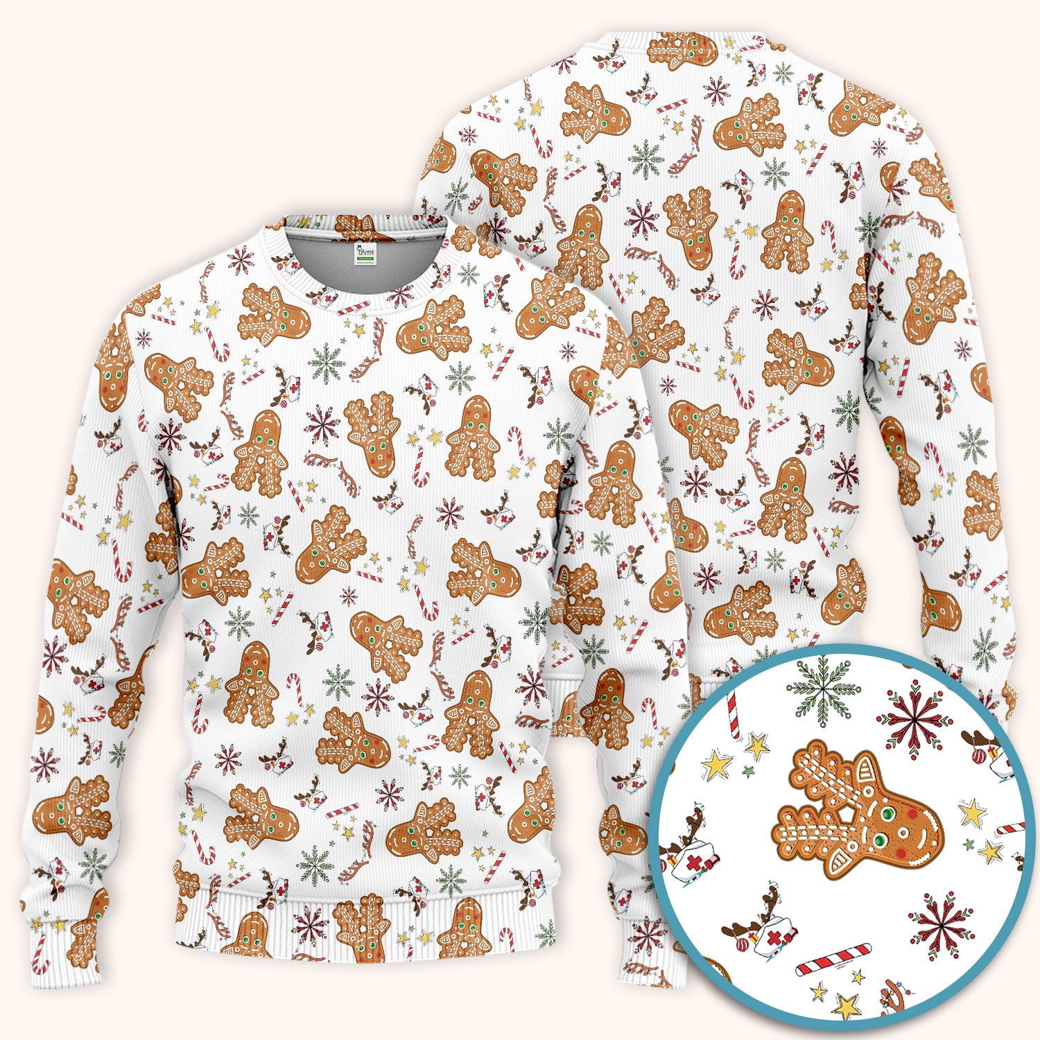 Gingerbread Cookies Reindeer Women's Scrub Sets - Comfortable Scrubs for Nurses - Funny Christmas Med Uniform