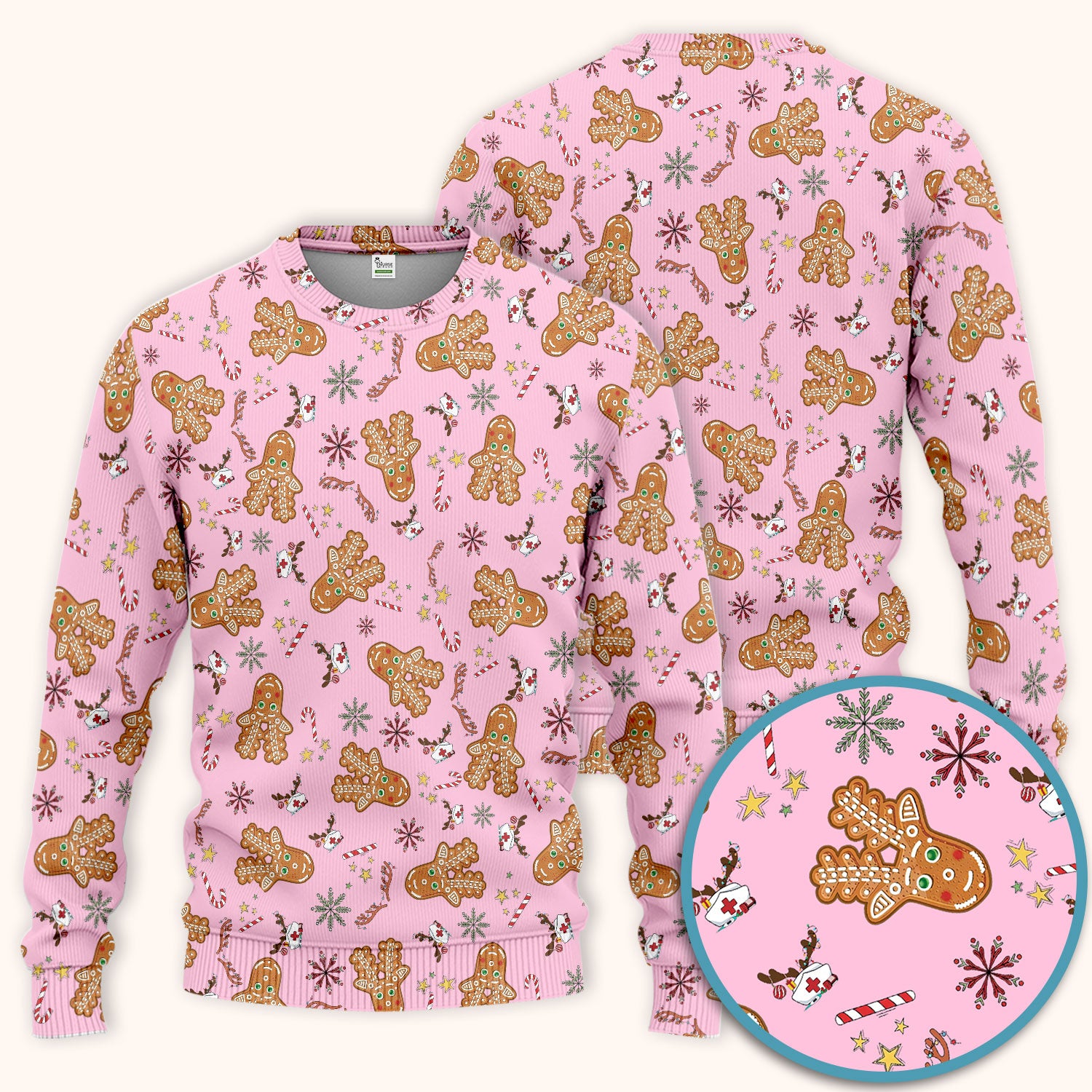 Gingerbread Cookies Reindeer Scrub Sets - Comfortable Scrubs for Nurses - Funny Christmas Gingerbread Scrub Pants and V Neck Top