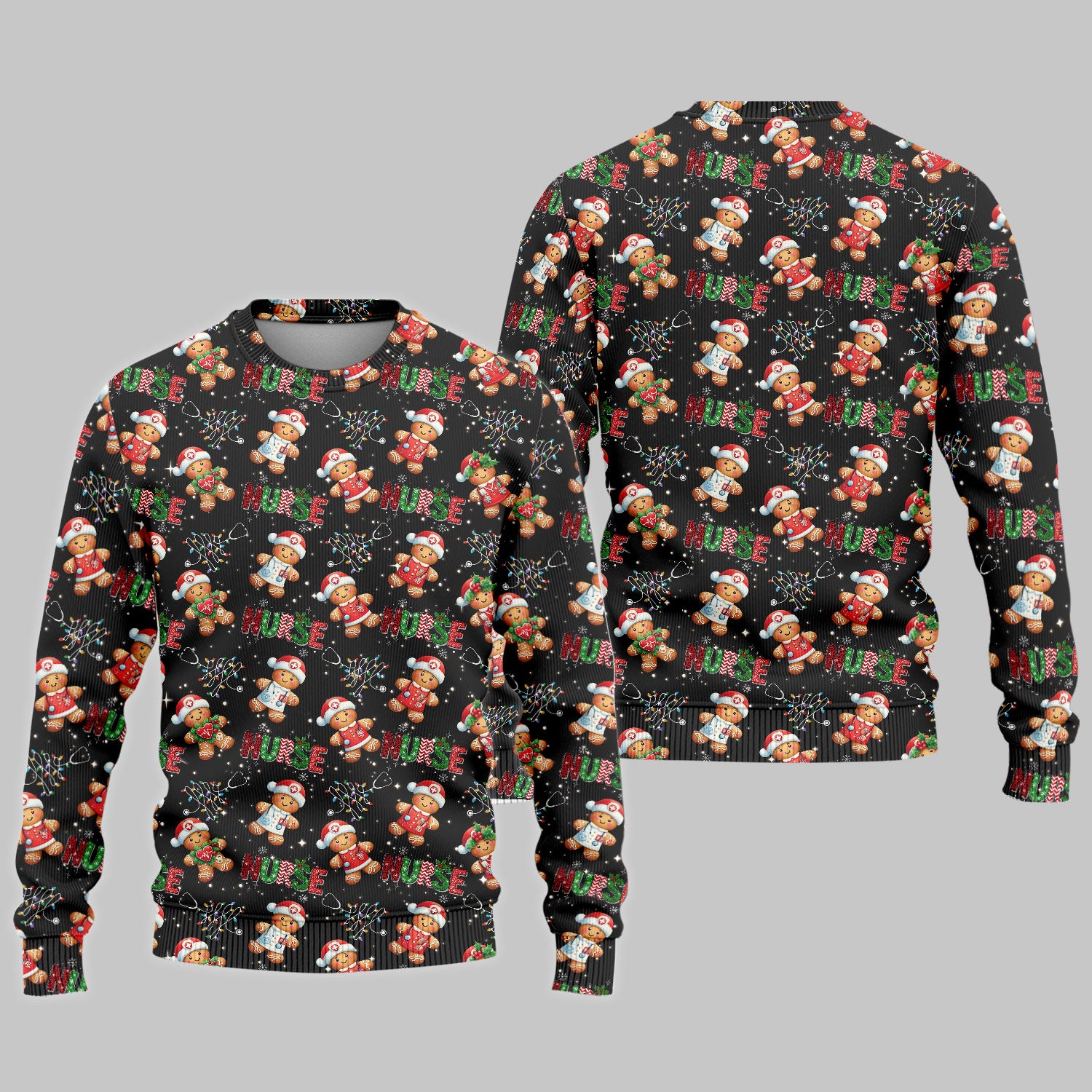 Christmas Gingerbread Women's Scrub Sets - Comfortable Scrubs for Nurses - Xmas Scrub Pants and V Neck Top for Her