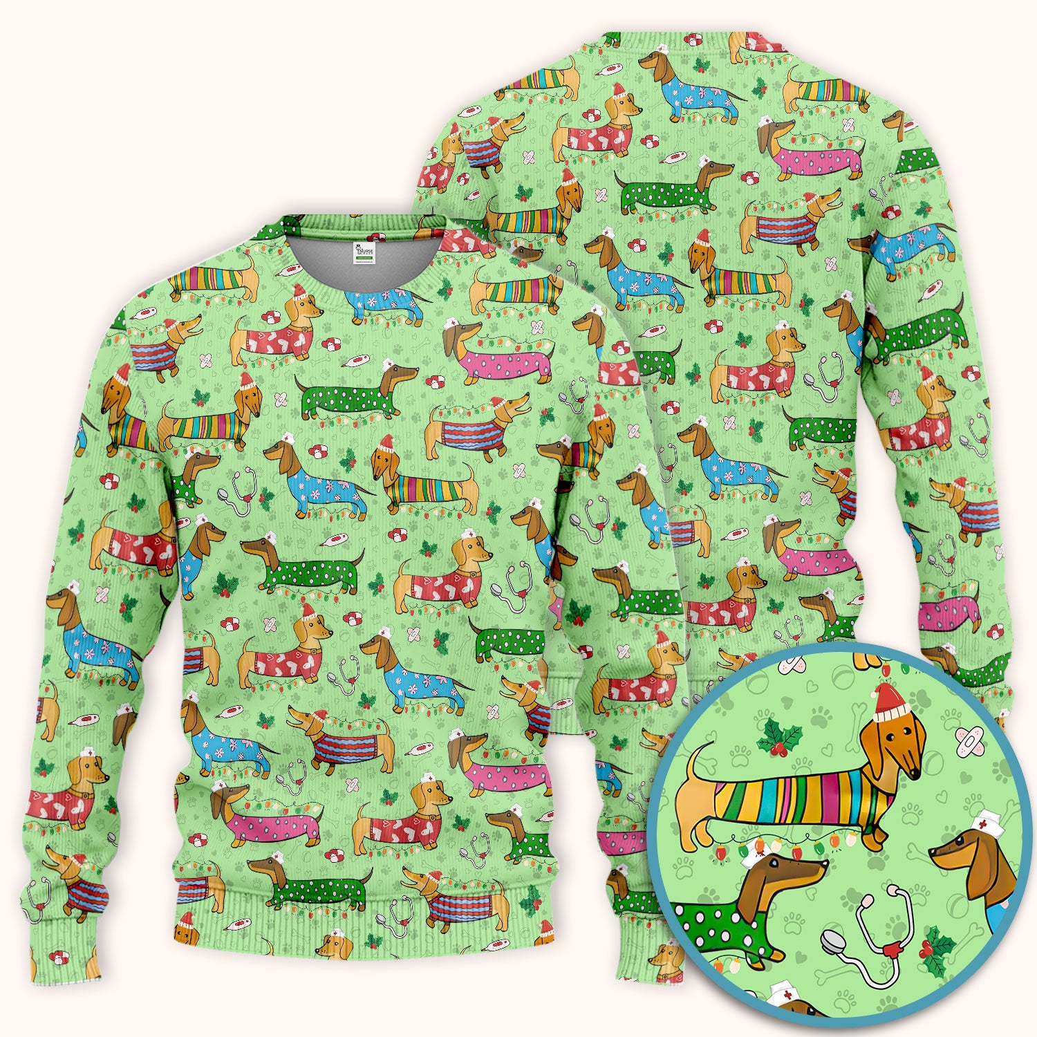 Christmas Scrub Set for Women - Funny Dachshund Scrubs Pants and V Neck Top - Cute Holiday Medical Uniform Gift for RN LPN CNA