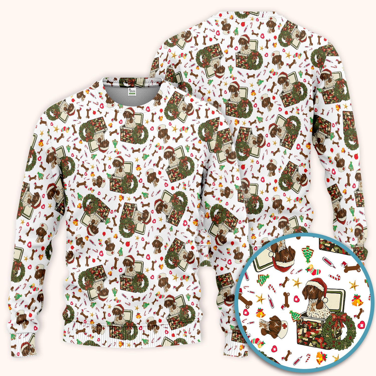 Christmas Dachshund Scrub Set - Cute Sausage Dog Nursing Pants and V Neck Top - Funny Holiday Medical Uniform