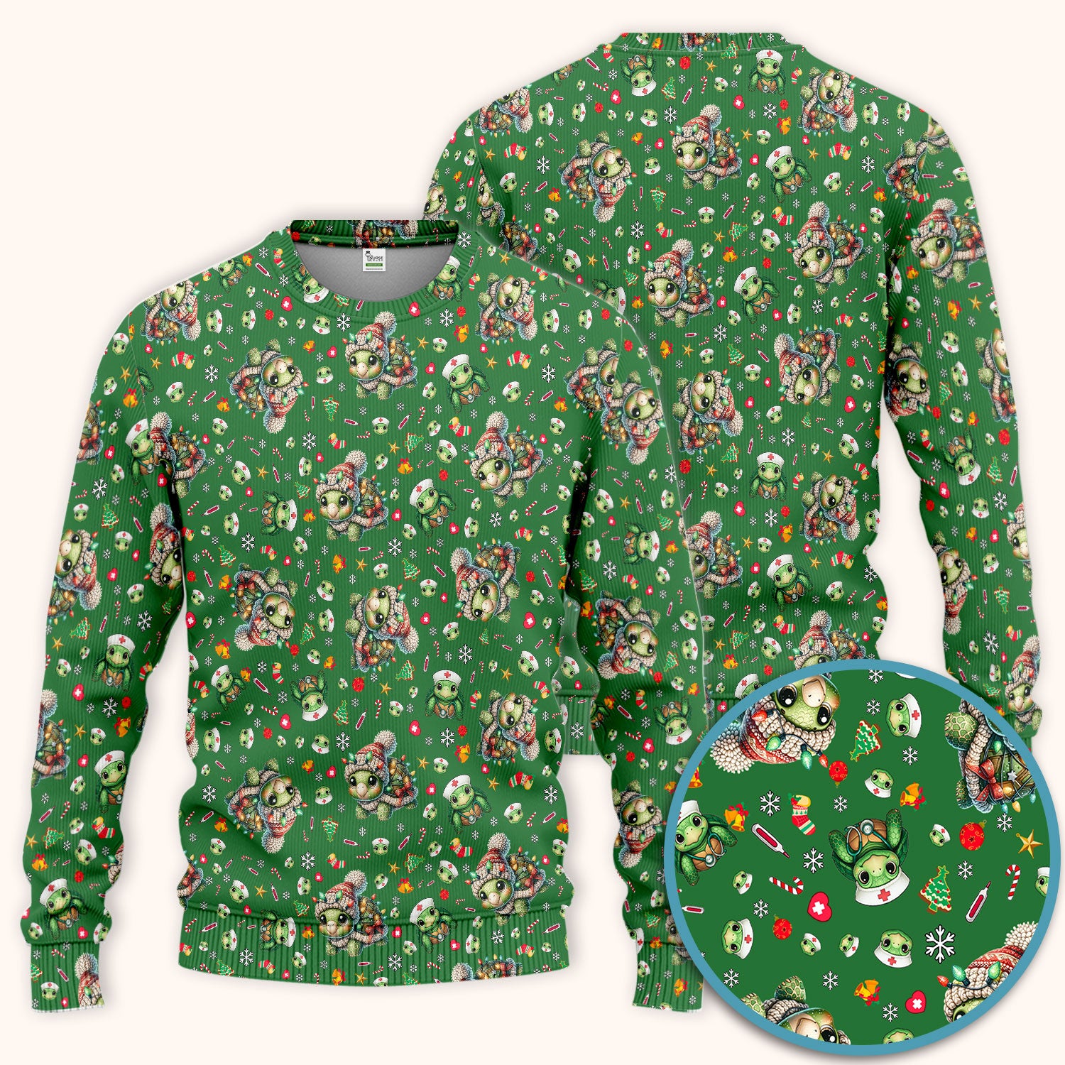 Christmas Turtle Scrub Set - Cute Funny Nurse Pants and V Neck Top - Holiday Medical Uniform for Women