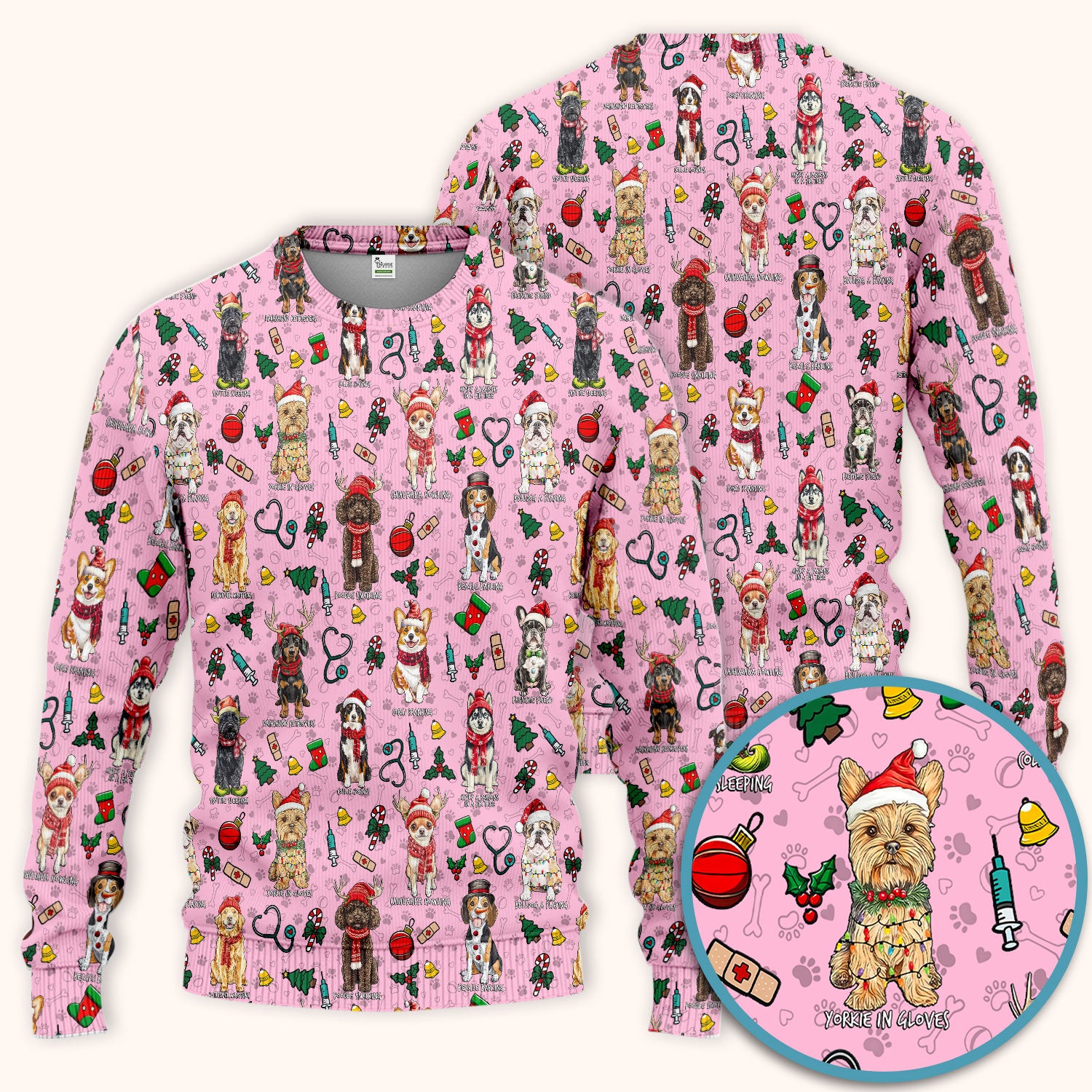 Christmas Dog Scrub Set for Nurses - Dachshund, Husky, Poodle, Corgi & Labrador Holiday Scrub Top and Pants - Funny Santa Medical Shirt