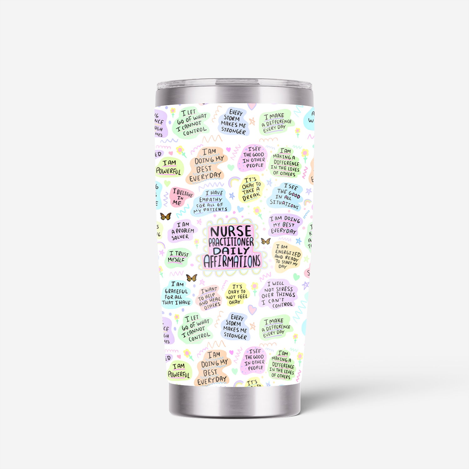 Personalized Nurse Affirmation Tumbler - Colorful Motivational Quotes Design - Thoughtful Gift for RN LPN CNA Women