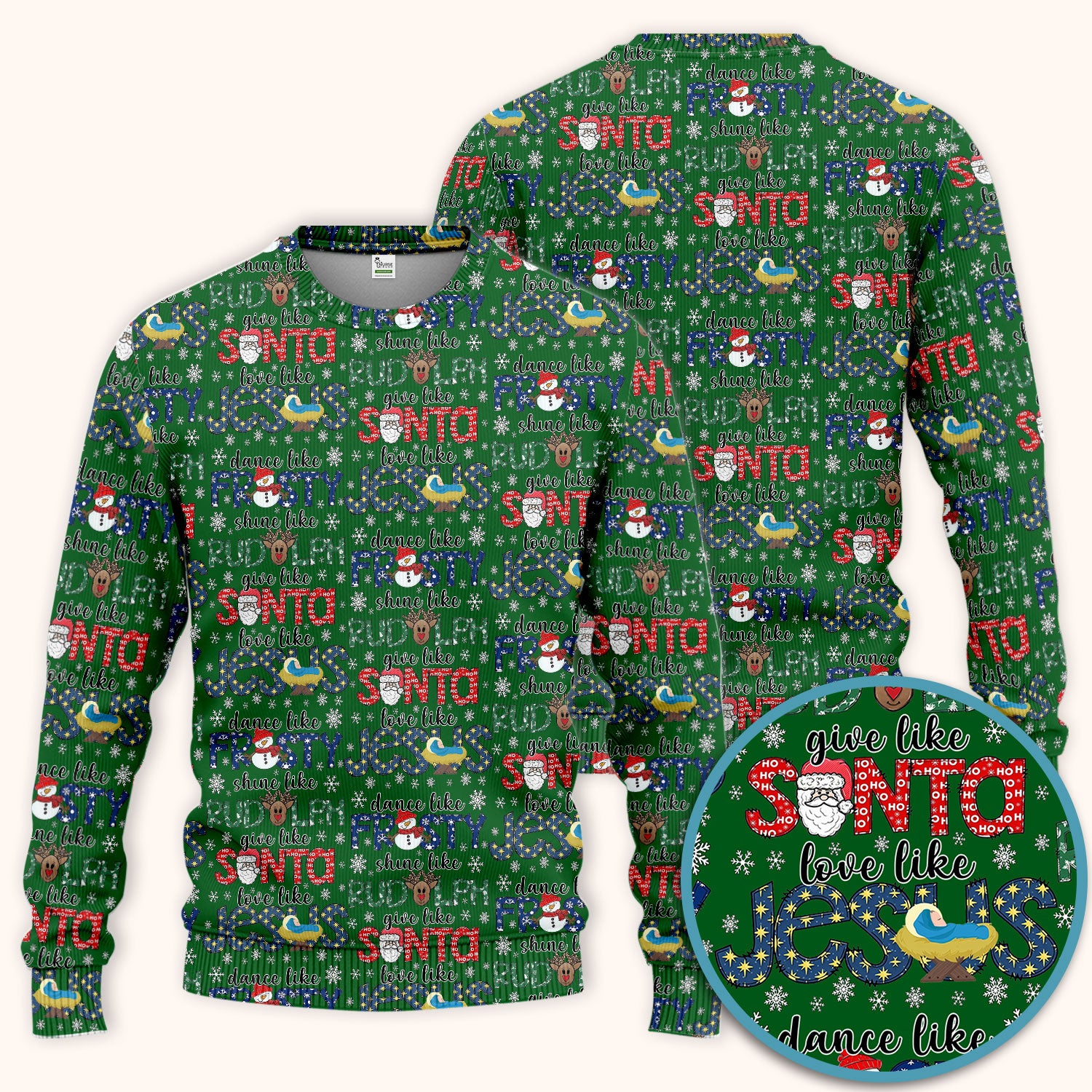 Xmas Rudolph Comfortable Scrub Set for Nurses - God Santa Scrub Pants and V Neck Top - Breathable Med Uniform