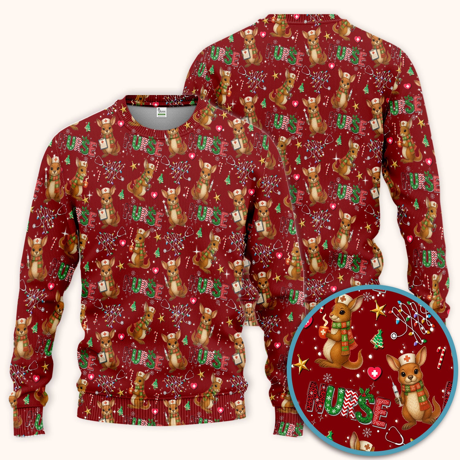 Christmas Kangaroo Nurse Scrub Set - Cute Aussie Holiday Medical Uniform - Funny Xmas Gift for Women