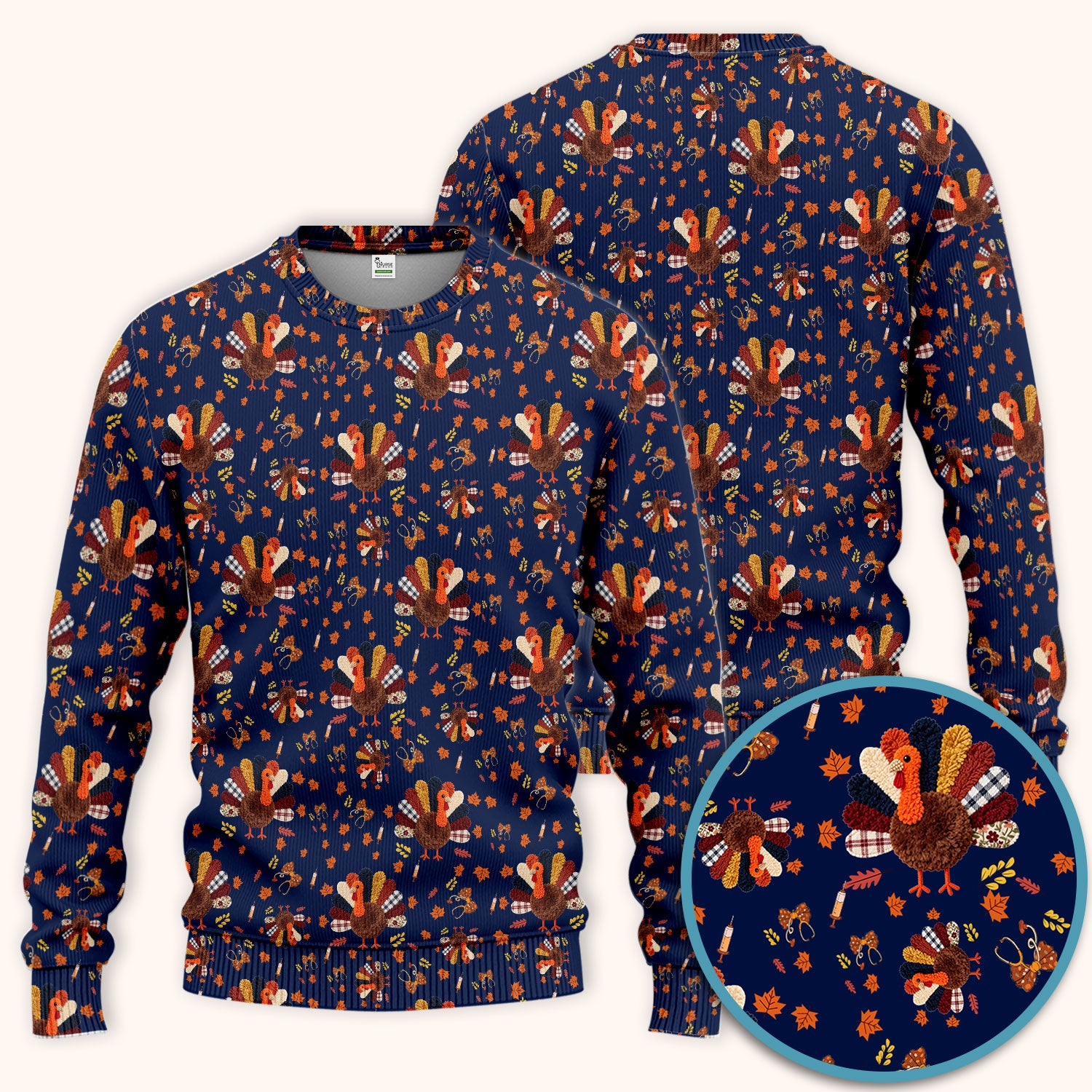 Funny Thanksgiving Nurse Scrub Sets - Fall Leaves and Pumpkin Scrub Pants and V Neck Top - Autumn Turkey Med Uniform