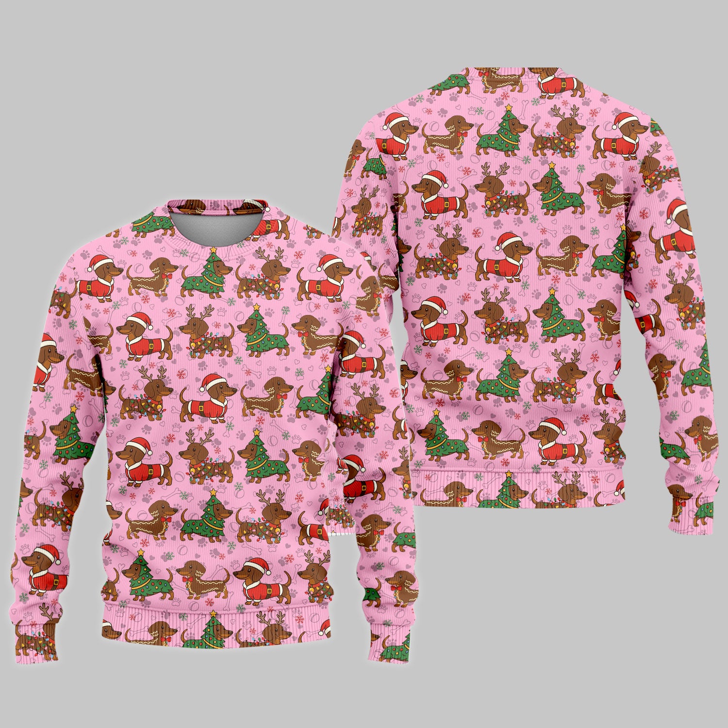 Christmas Weenie Dog Scrub Sets - Xmas Dachshund Scrub Pants - Cute Sausage Puppy V Neck Top - Breathable Med Uniform