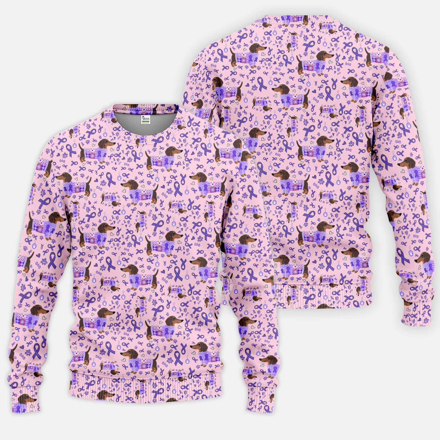 Purple Ribbon Dachshund Scrub Sets - Cute Awareness Dog Paw Prints Scrub Pants and V Neck Top - Support Lupus Cancer Med Uniform
