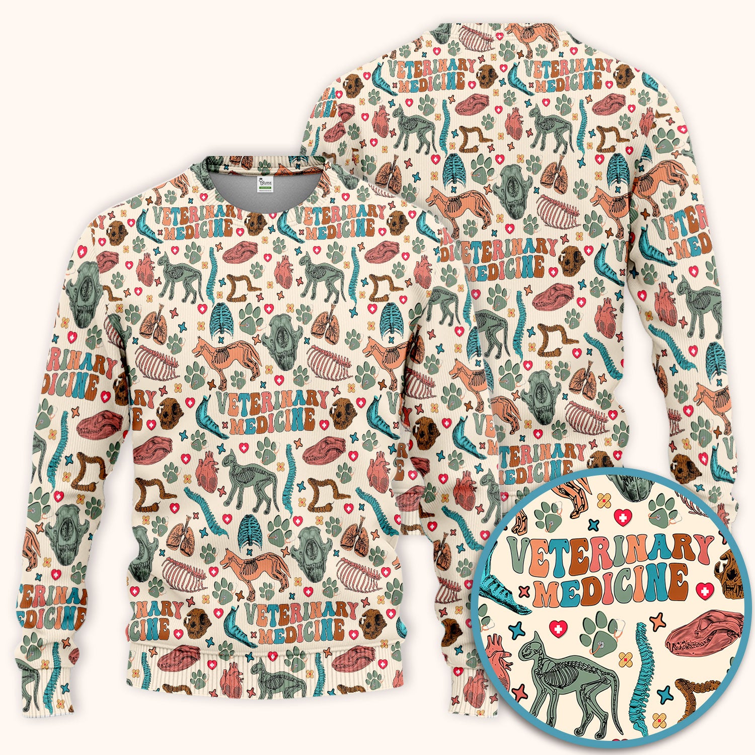 Veterinary Medicine Scrub Set - Cute Animal Anatomy Scrubs Pants and V Neck Top - Fun Vet Tech Nurse Uniform for Women