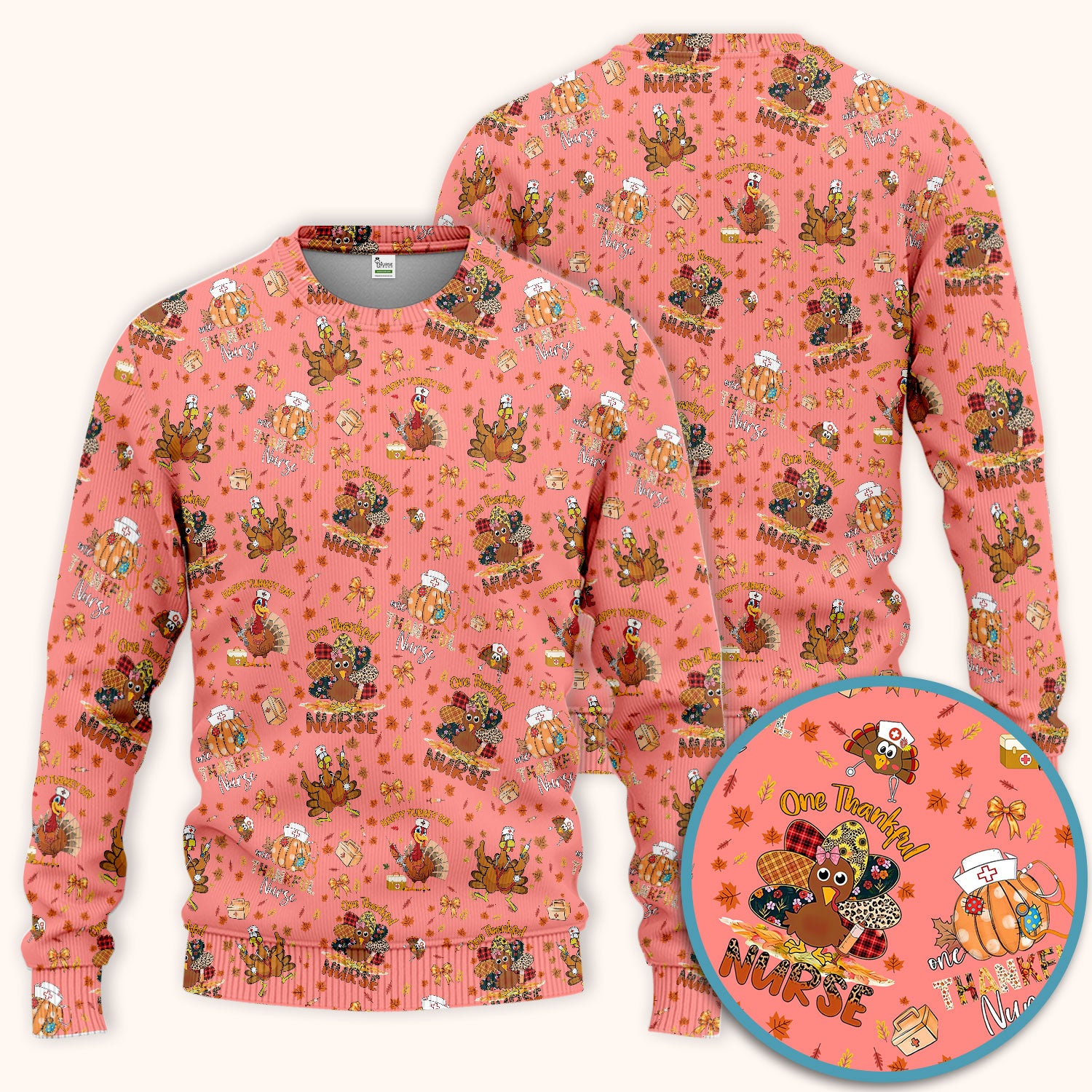 Thanksgiving Scrub Set for Women - Turkey Pumpkin Scrub Top and Pants for Nurses - Fall Med Uniform for RN CNA LPN