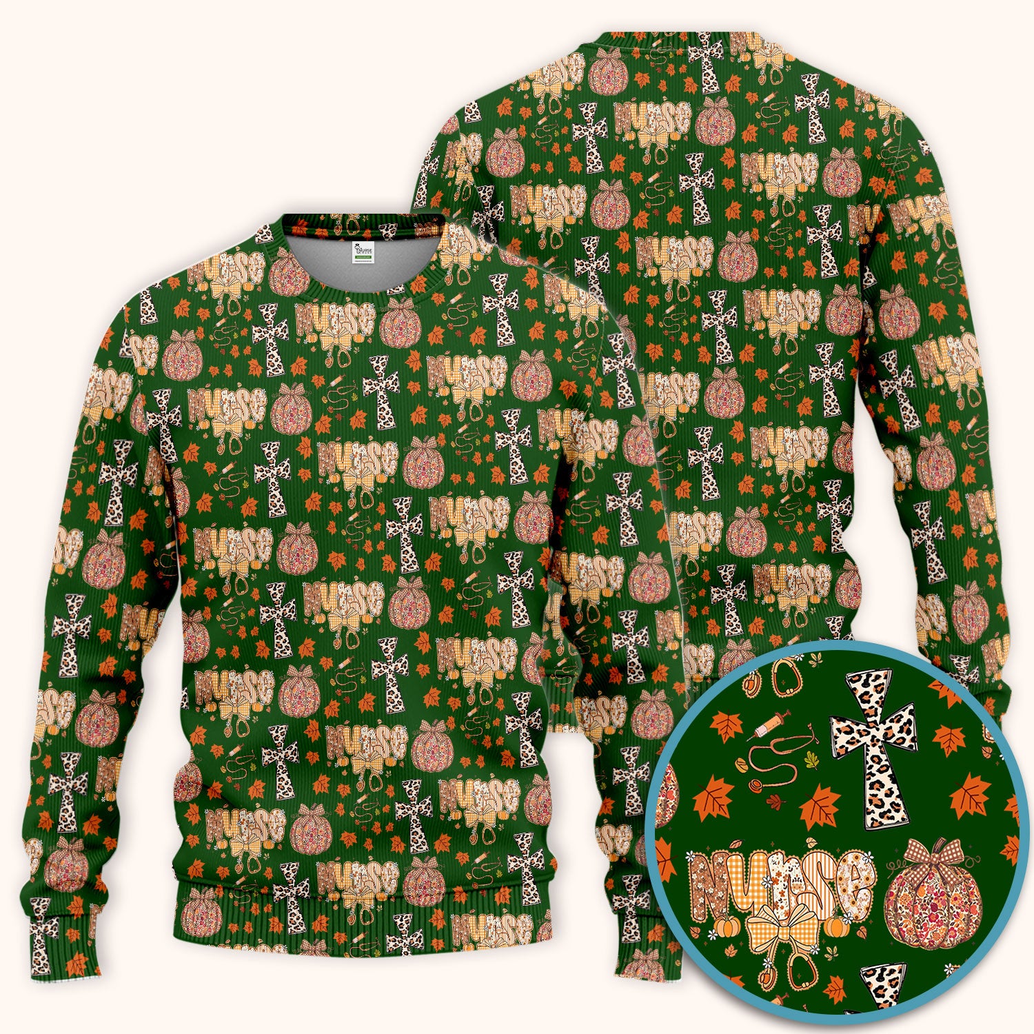 Floral Pumpkin Scrub Set for Women - Coquette Bow Thanksgiving Scrubs Pants and V Neck Top - Comfortable Medical Uniform