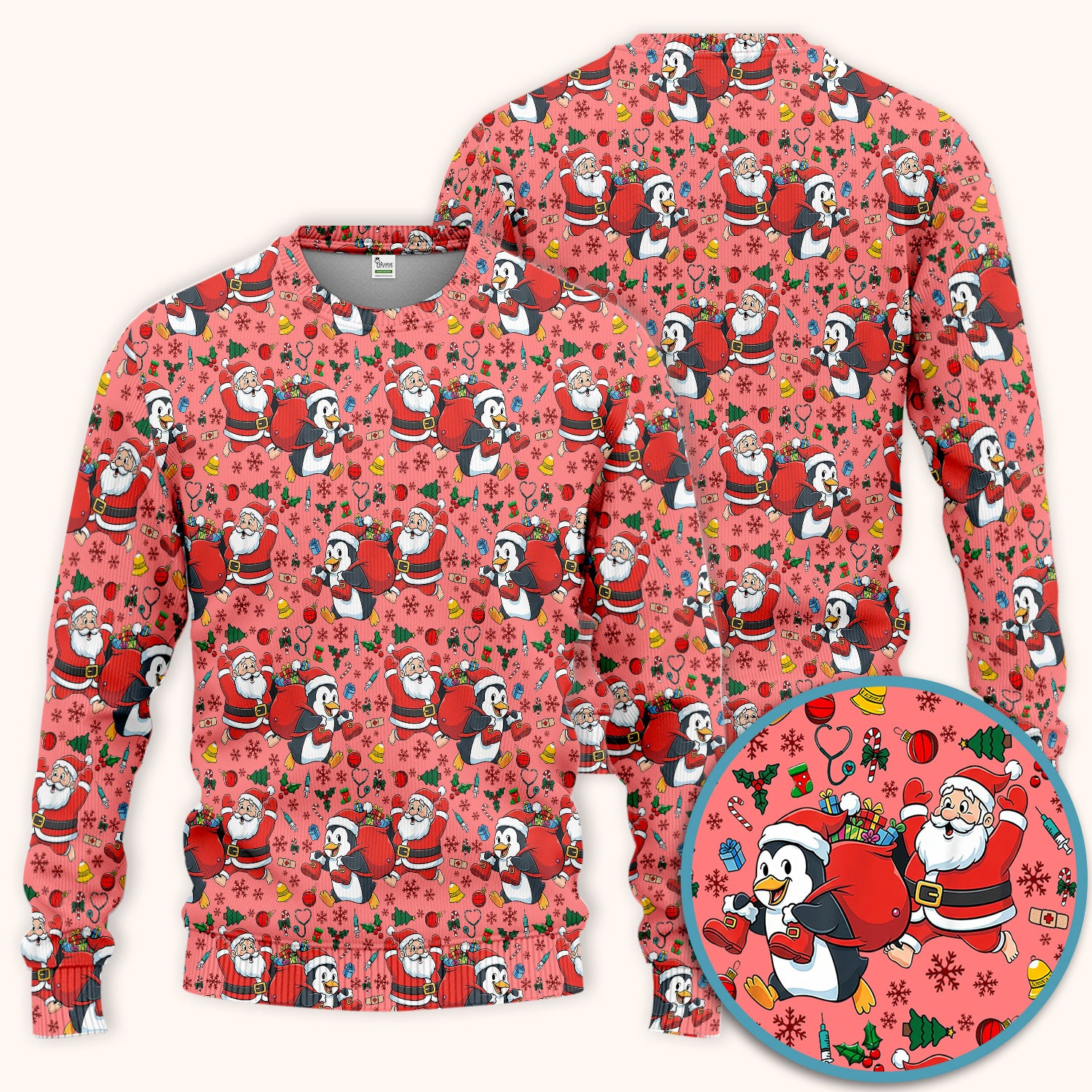 Funny Penguin Christmas Scrub Set - Santa Holiday Nurse Uniform for Women - Medical Gift for RN CNA LPN
