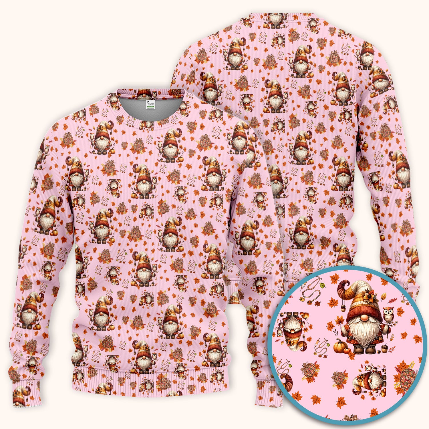 Autumn Leaves Pumpkin Scrubs Set for Women - Gnome Scrubs for Nurse Mama - Breathable Fabrics Nursing Uniform