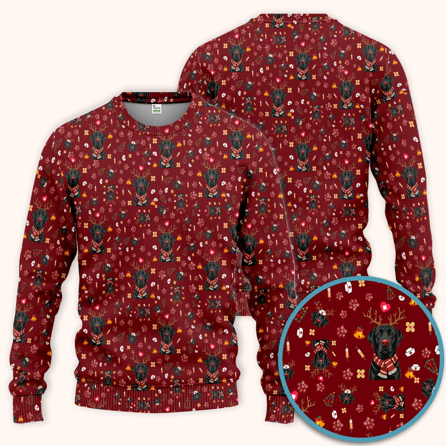Funny Black Lab Reindeer Scrub Set - Christmas Dog Nurse Pants and V Neck Top - Cute Holiday Medical Uniform