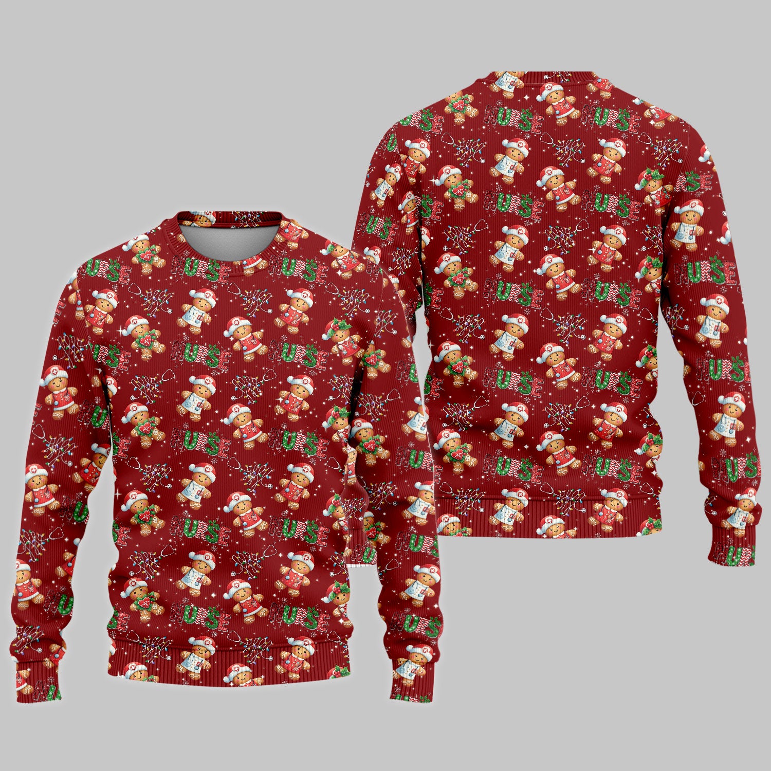 Christmas Gingerbread Women's Scrub Sets - Comfortable Scrubs for Nurses - Funny Xmas Scrub Pants and V Neck Top for RN CNA LPN