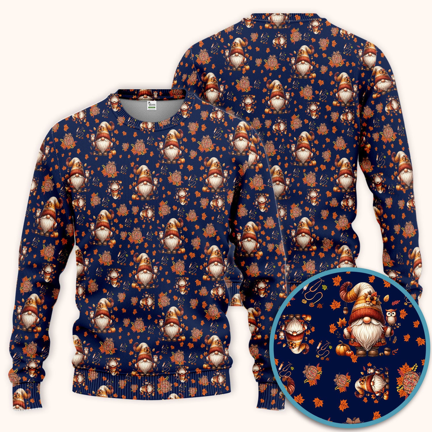 Autumn Leaves Pumpkin Scrubs Set for Women - Gnome Scrubs for Nurse Mama - Breathable Fabrics Nursing Uniform