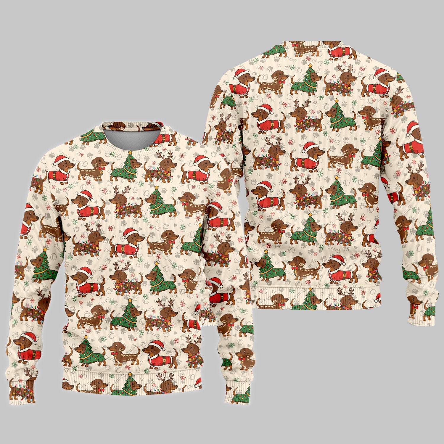 Christmas Weenie Dog Scrub Sets - Xmas Dachshund Scrub Pants - Cute Sausage Puppy V Neck Top - Breathable Med Uniform