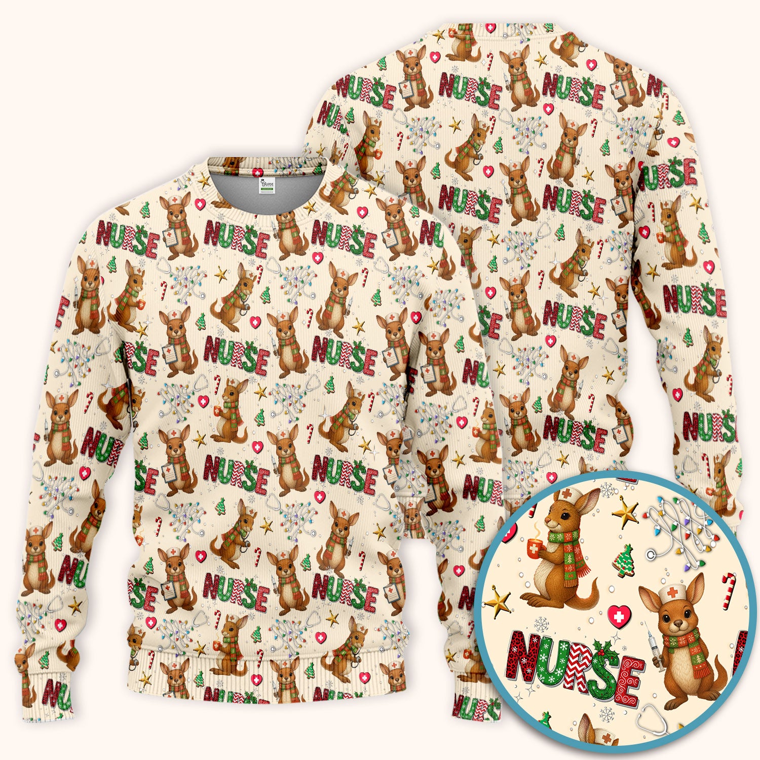 Aussie Kangaroo Christmas Scrub Set - Funny Holiday Nurse Shirt and Pants for Women - Cute Animal Medical Uniform