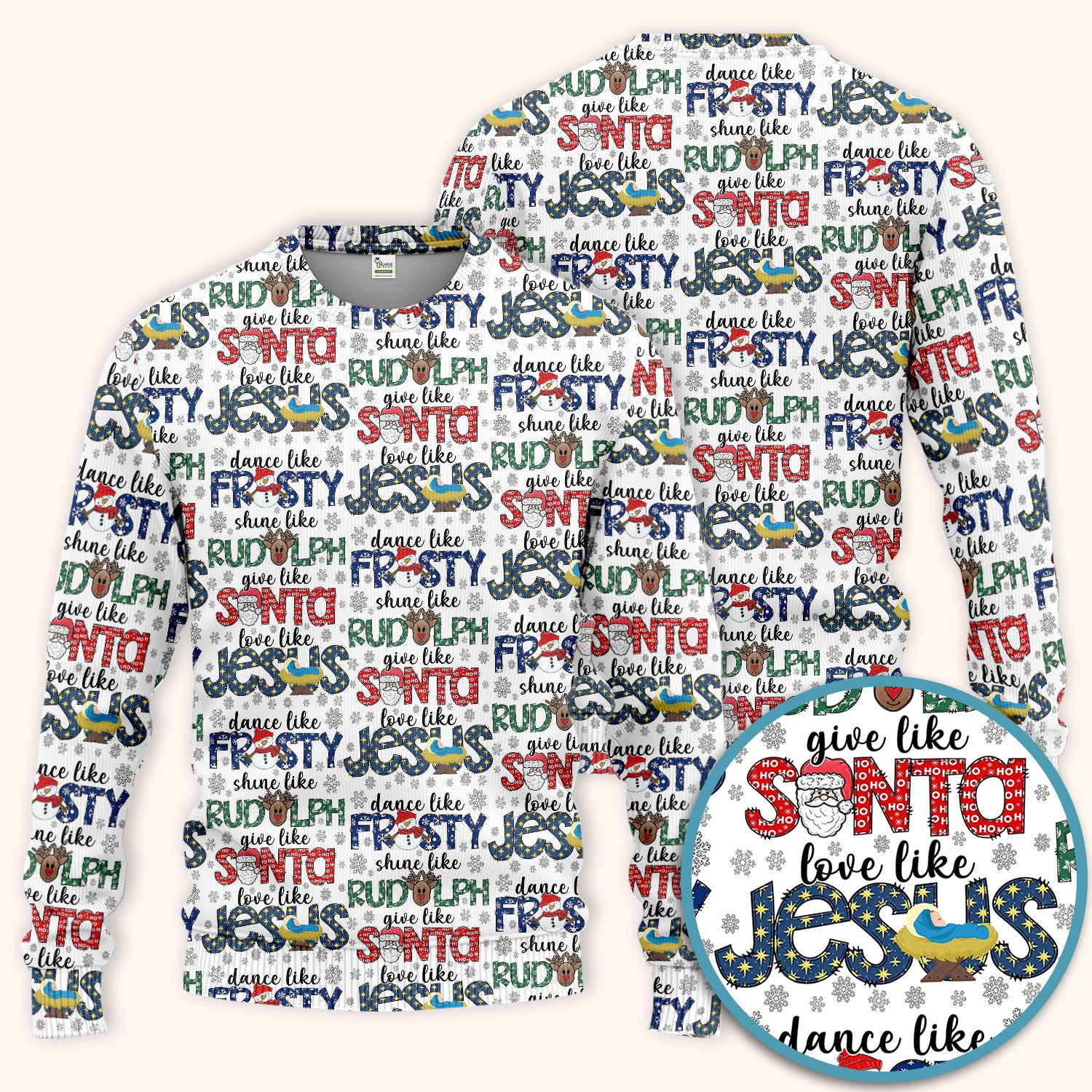 Christmas Rudolph  Women's Scrub Sets - Dance Like Frosty Shine Like Rudolph Give Like Santa Love Like Jesus - Holiday Med Uniform