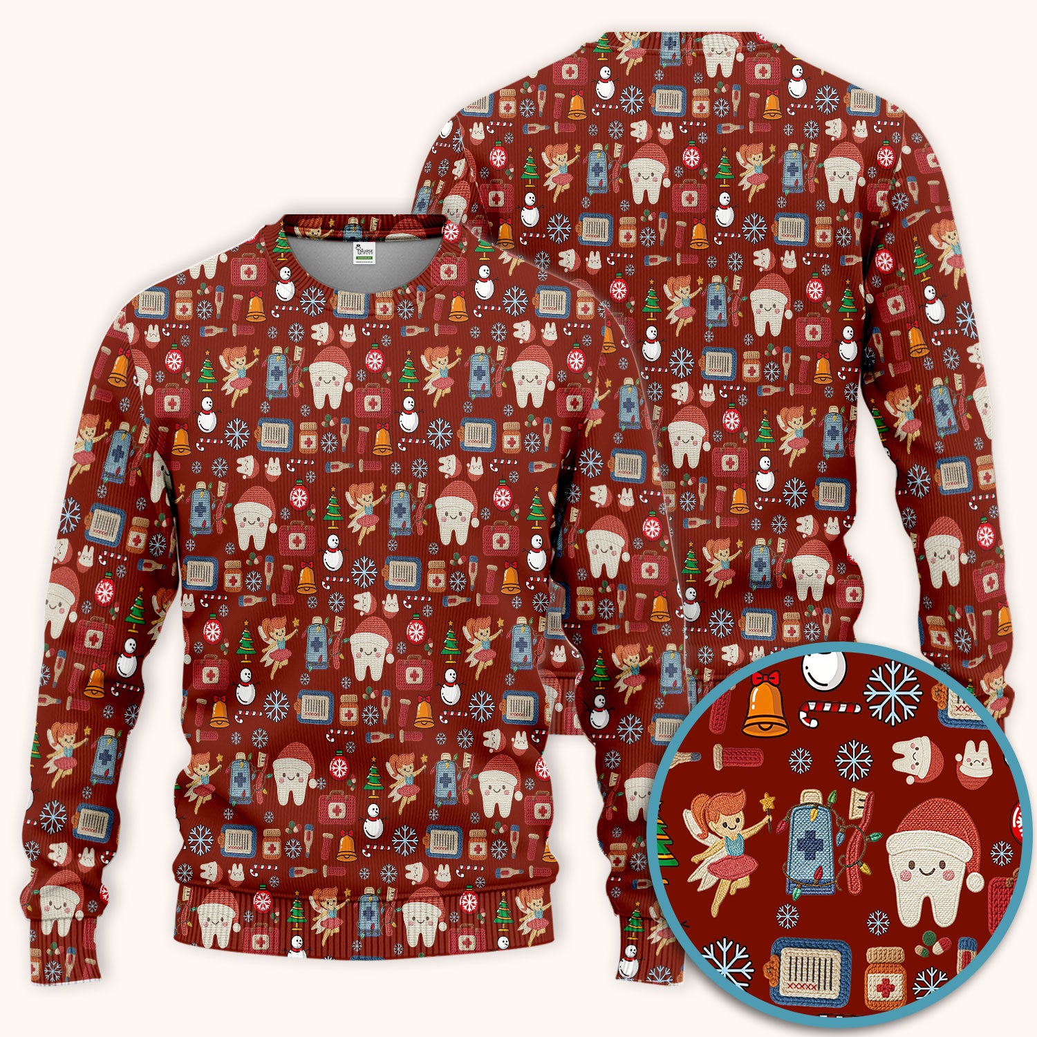 Christmas Dental Scrub Set - Cute Santa Tooth & Snowman Scrubs Pants and V Neck Top - Funny Holiday Gift for Dentists, Hygienists