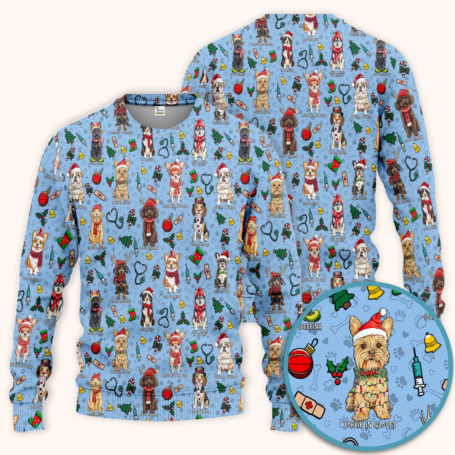 Christmas Dog Scrub Set for Nurses - Dachshund, Husky, Poodle, Corgi & Labrador Holiday Scrub Top and Pants - Funny Santa Medical Shirt