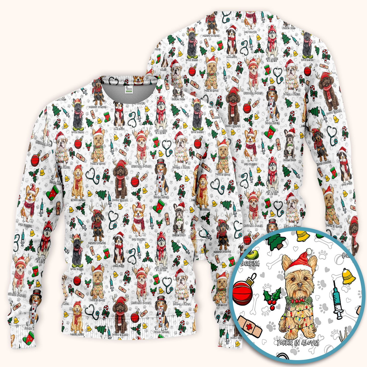 Cute Christmas Dog Scrubs Sets for Nurses - Corgi, Dachshund, Husky, Poodle & Labrador - Funny Holiday Medical Uniform for RN CNA LPN