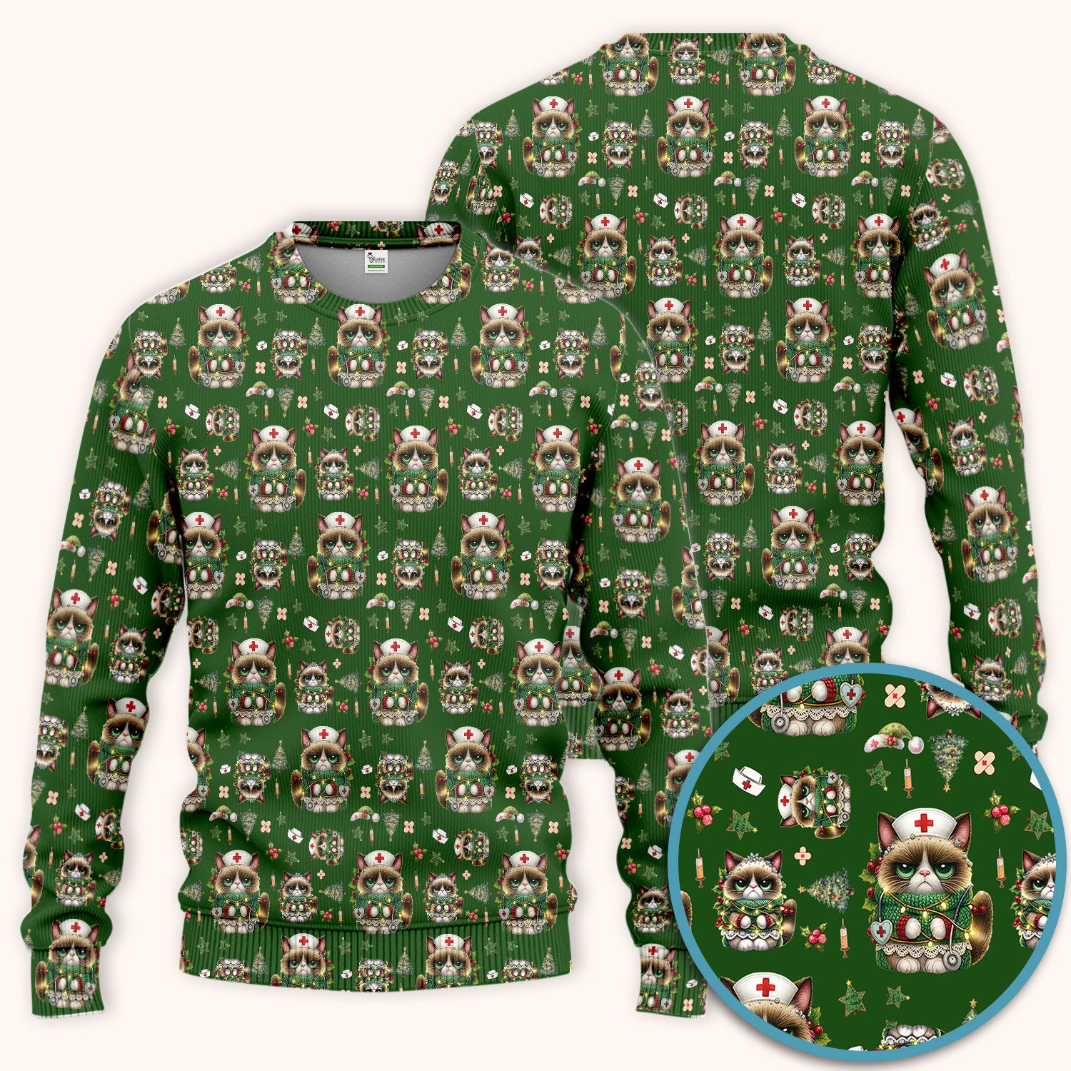 Christmas Nurse Scrub Set - Funny Cat Nursing Scrubs Pants and V Neck Top - Cute Holiday Medical Uniform for Women RN LPN CNA