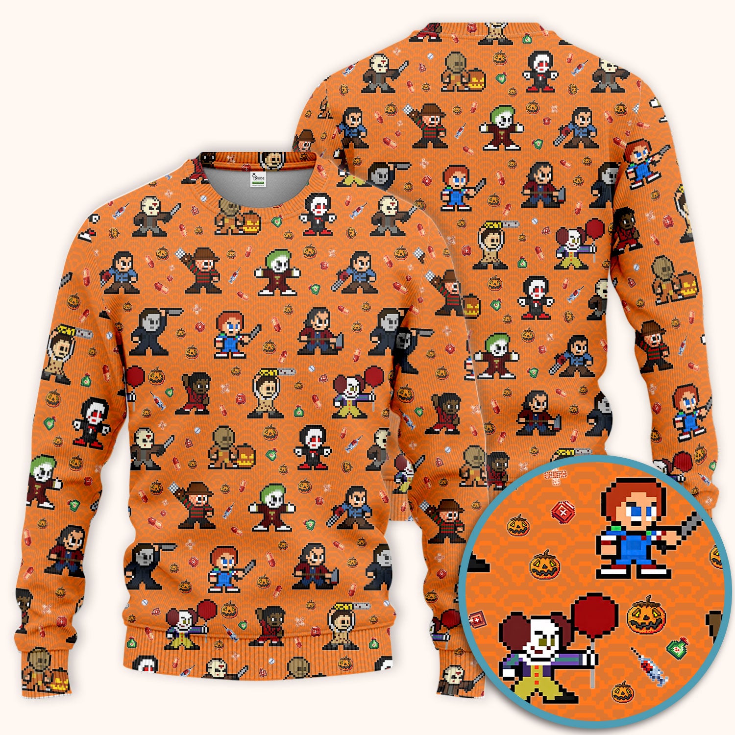 Halloween Women's Scrub Sets - Comfortable Scrubs for Nurses - Horror Movie Scrub Pants and V Neck Top - Breathable Med Uniform