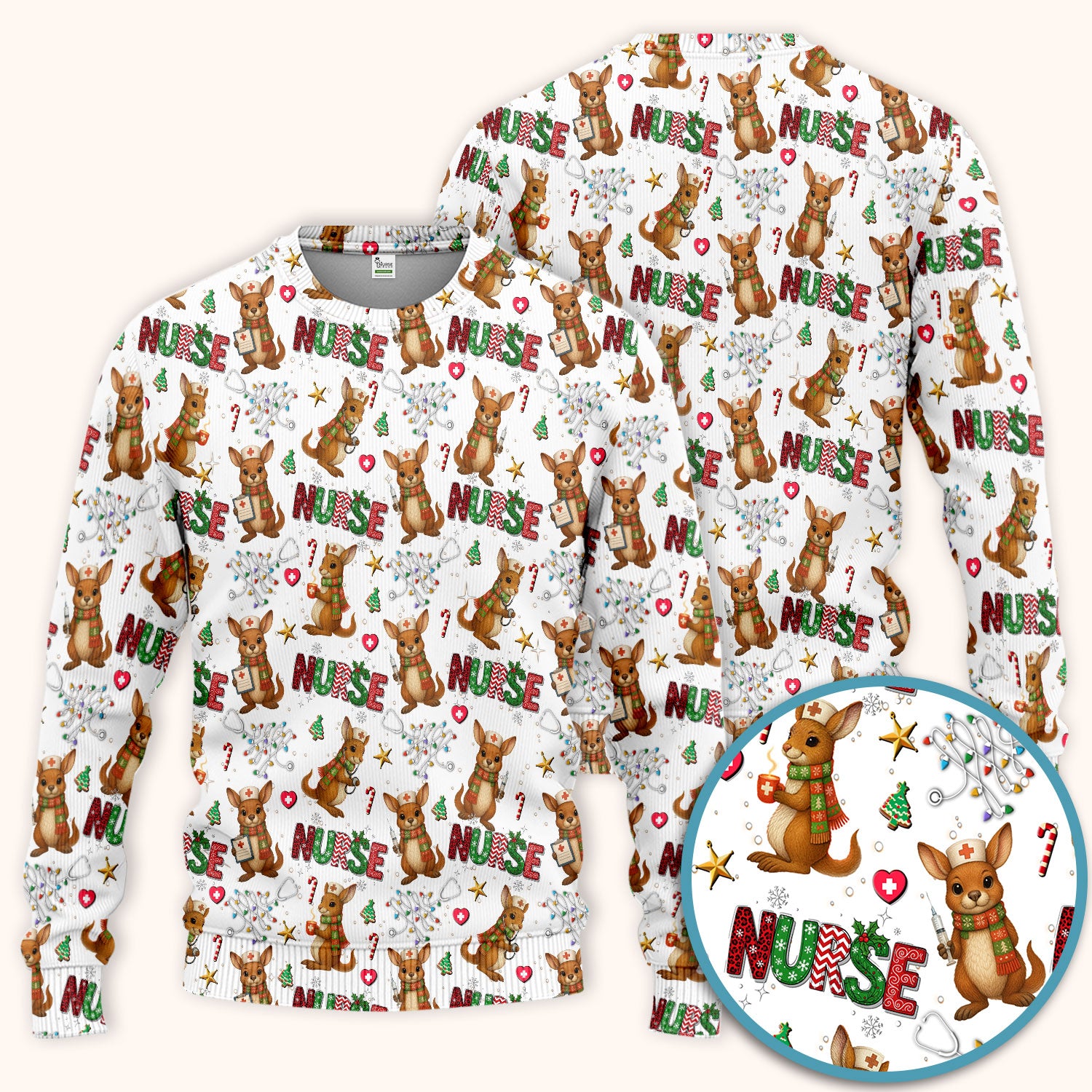 Aussie Kangaroo Christmas Scrub Set - Funny Holiday Nurse Shirt and Pants for Women - Cute Animal Medical Uniform