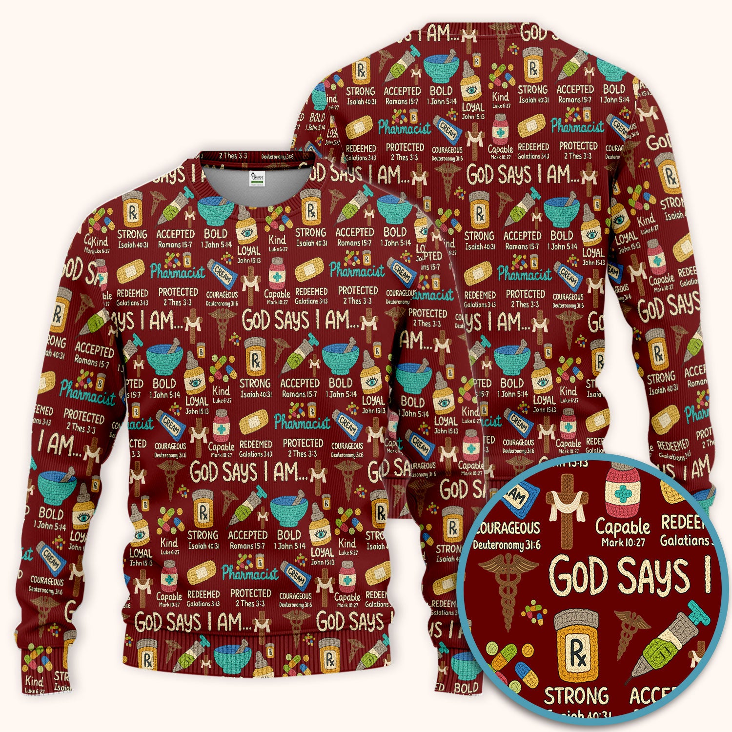 God Says I Am Pharmacist Scrub Set - Christian Pharmacy Scrubs Pants and V Neck Top for Women - Bible Verse Nurse Shirt