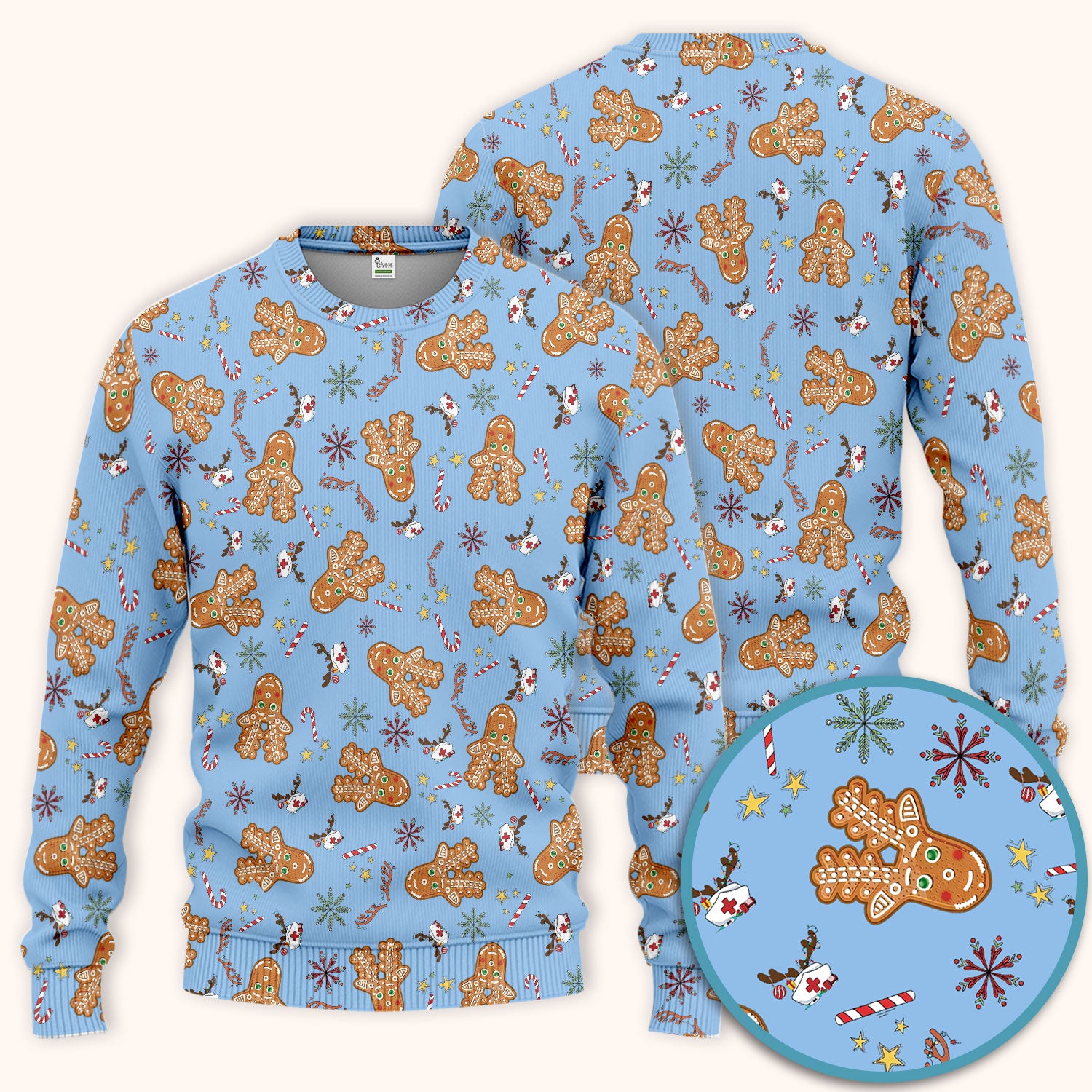 Gingerbread Cookies Reindeer Scrub Sets - Comfortable Scrubs for Nurses - Funny Christmas Gingerbread Scrub Pants and V Neck Top