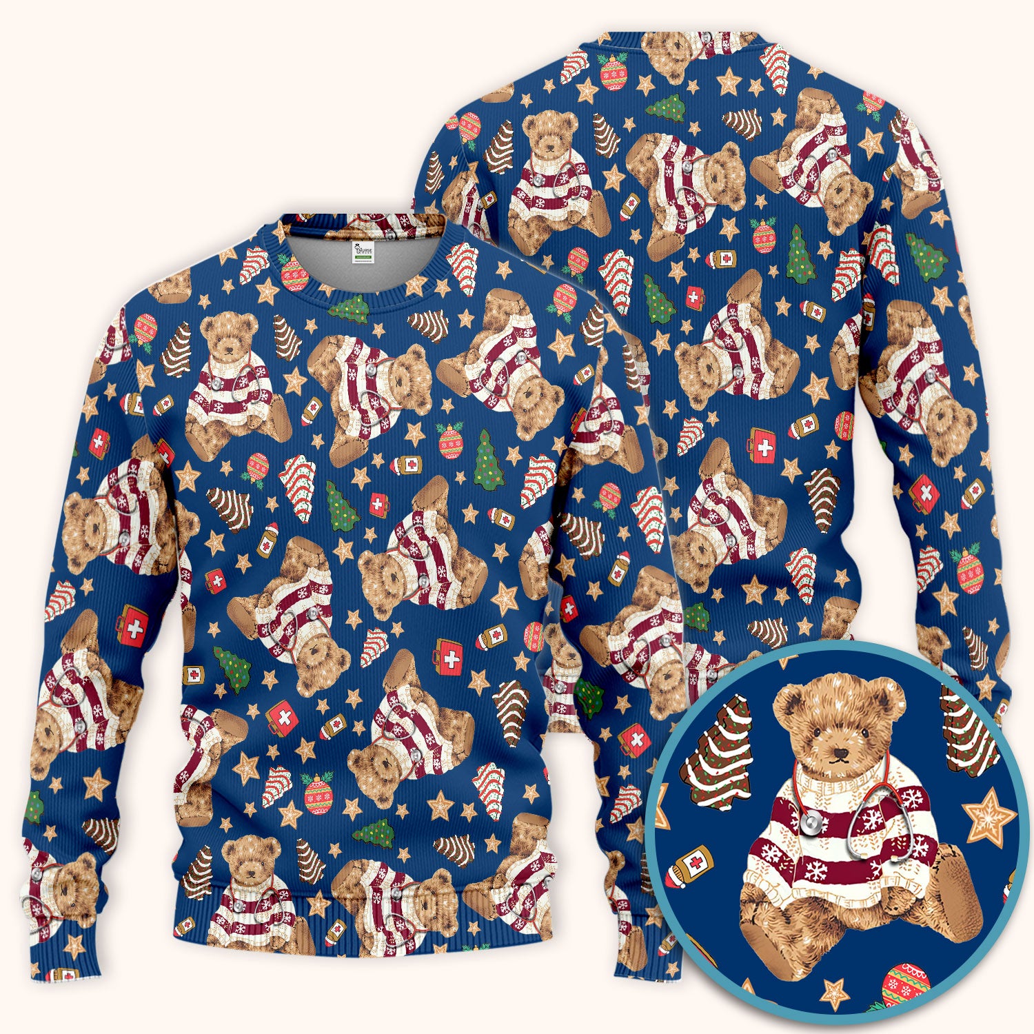 Teddy Bear Christmas Scrub Set - Festive Scrubs Pants and V Neck Top for Women - Gift for Nurses RN CNA LPN