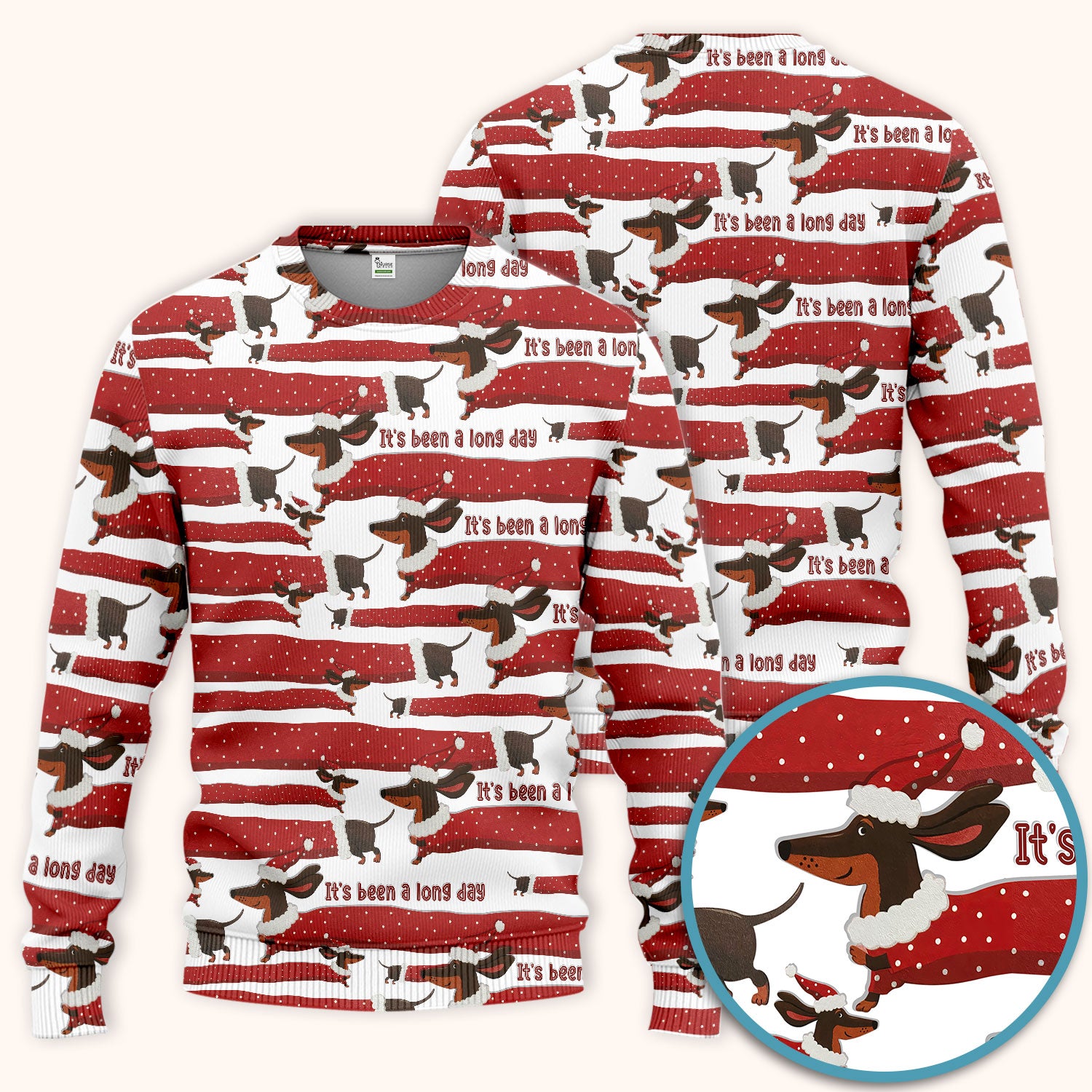 Funny Dachshund Christmas Scrub Set - It's Been a Long Day - Cute Wiener Dog Scrubs Pants and V Neck Top - Medical Uniform for Women