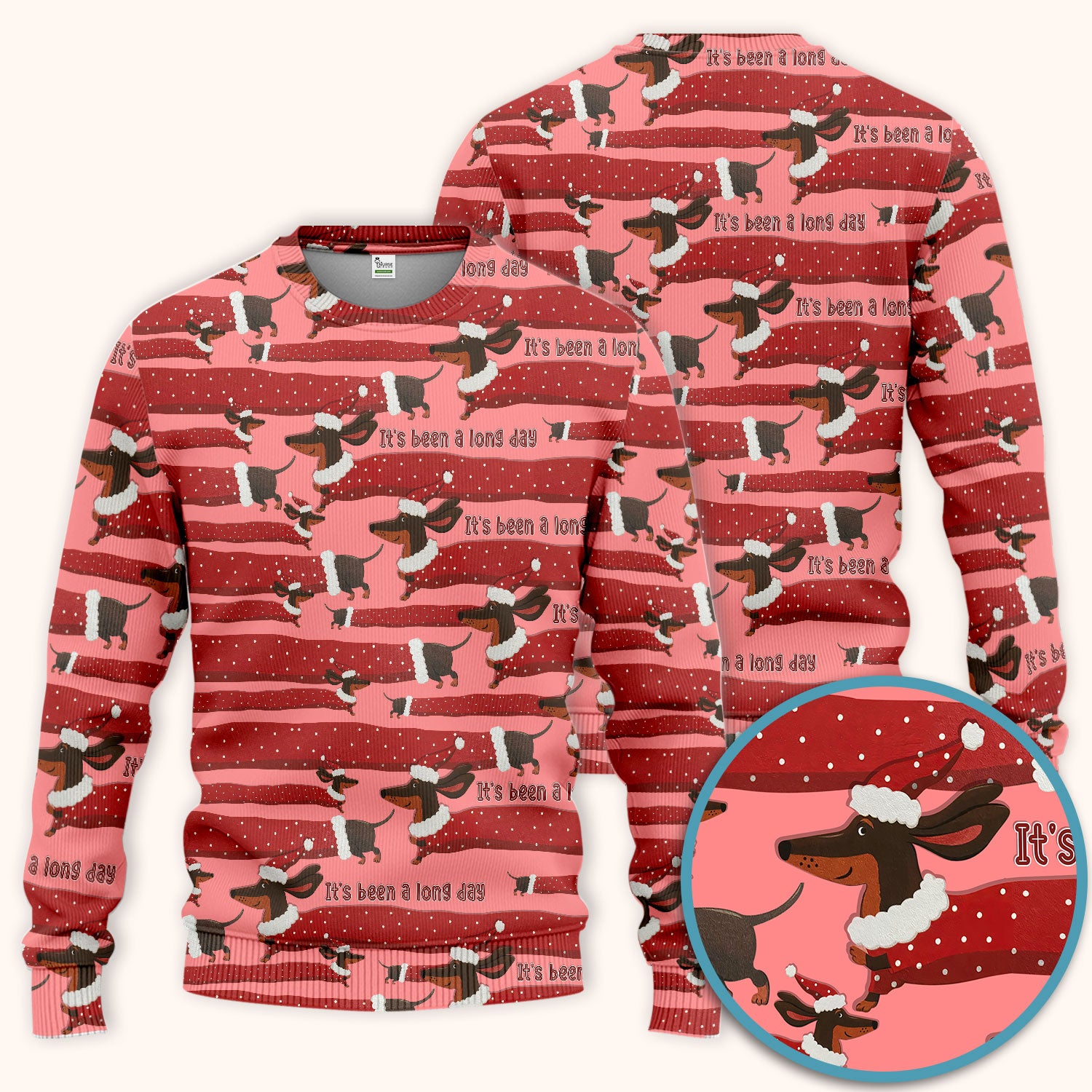 Funny Dachshund Christmas Scrub Set - It's Been a Long Day - Cute Wiener Dog Scrubs Pants and V Neck Top - Medical Uniform for Women