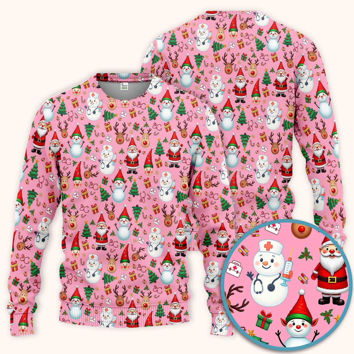 Christmas Scrub Set for Nurses - Cute Snowman Reindeer Santa Pattern - Holiday Medical Uniform RN CNA LPN Gift